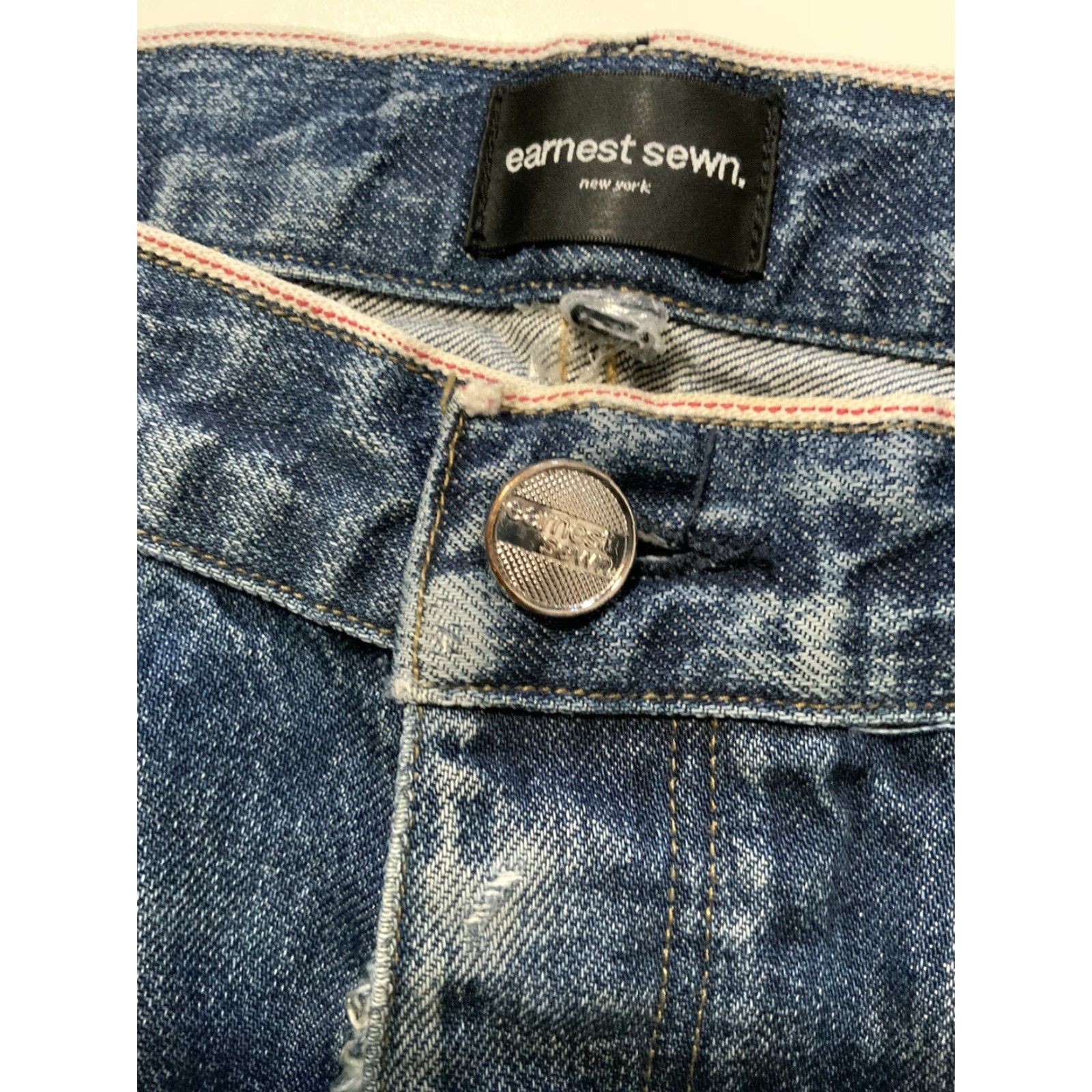Denime Earnest Sewn Redline Selvedge Distressed Cutoff Button Fly Denim Jean Shorts 32 Men Size US 32 / EU 48 - 7 Thumbnail