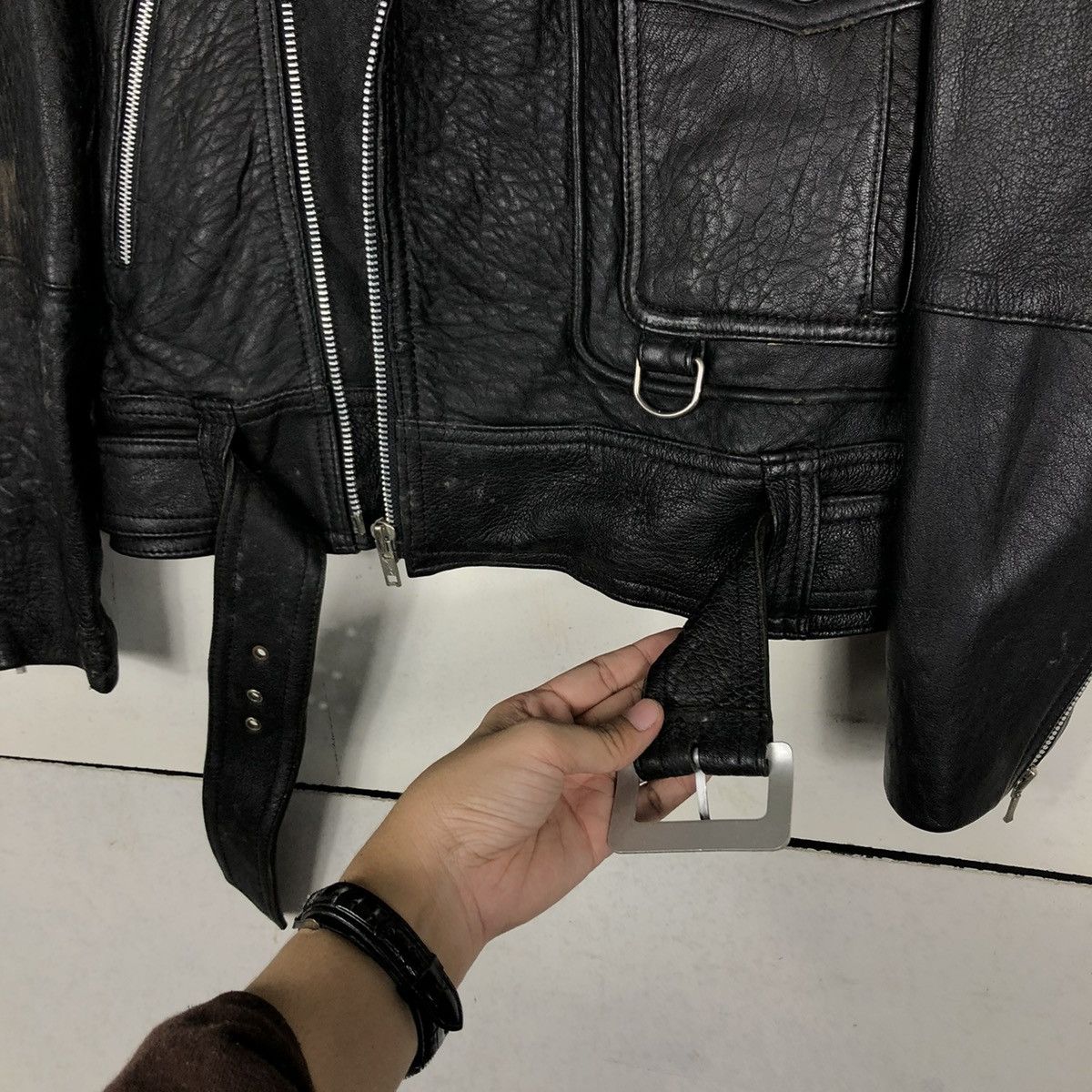 Japanese Brand 🔥VINTAGE BIKER LEATHER JACKET DOUBLE COLLAR U STATION Size US M / EU 48-50 / 2 - 16 Thumbnail