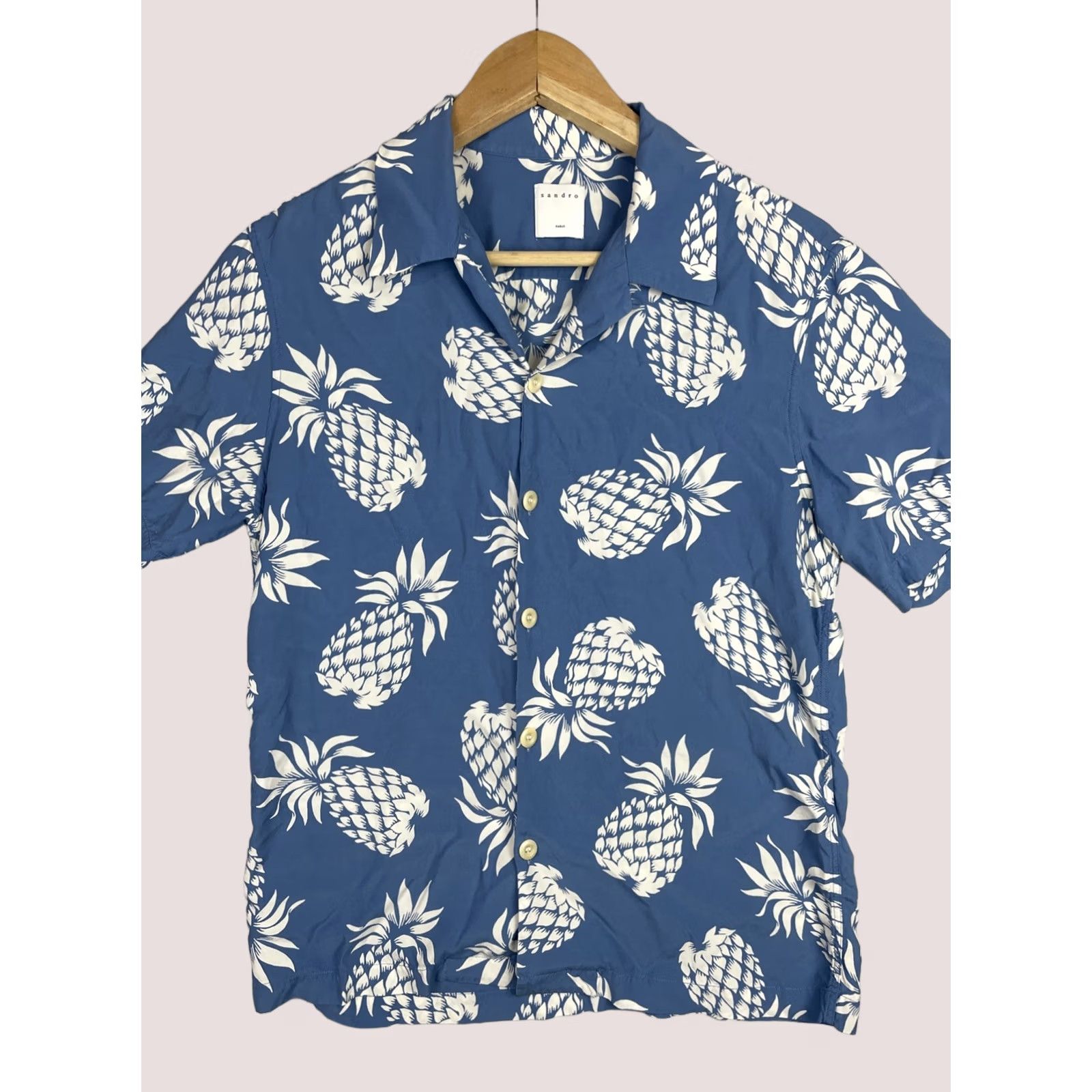 Sandro Sandro Paris Shirt Mens Medium Blue White Pineapple Hawaiian Aloha Camp Collar Shirt Beach Hawaii Sandro Mens Shirt Casual Button-Up Your Title Here Size US M / EU 48-50 / 2 - 1 Thumbnail