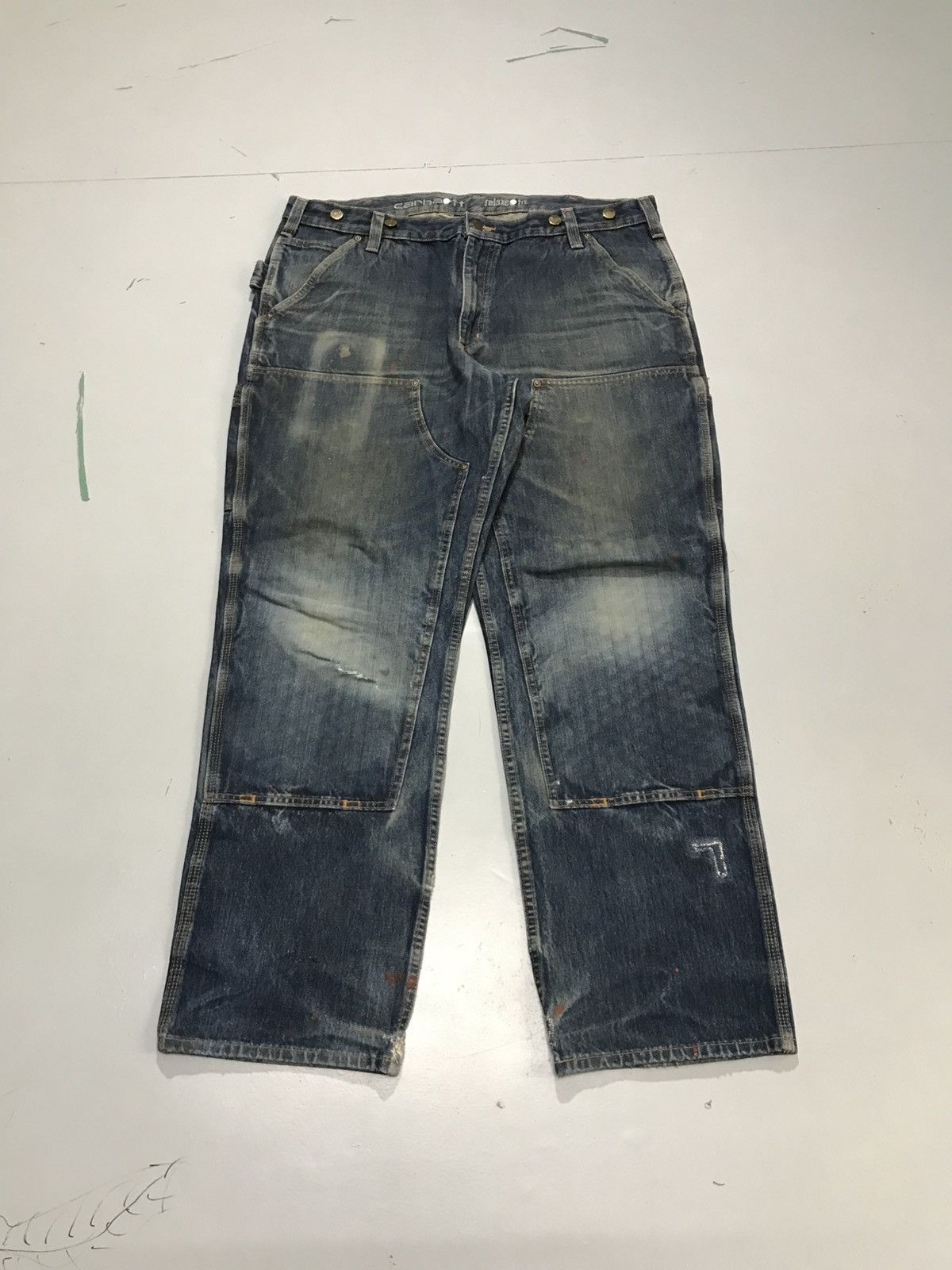 Vintage carhartt repaired double knee workwear denim
