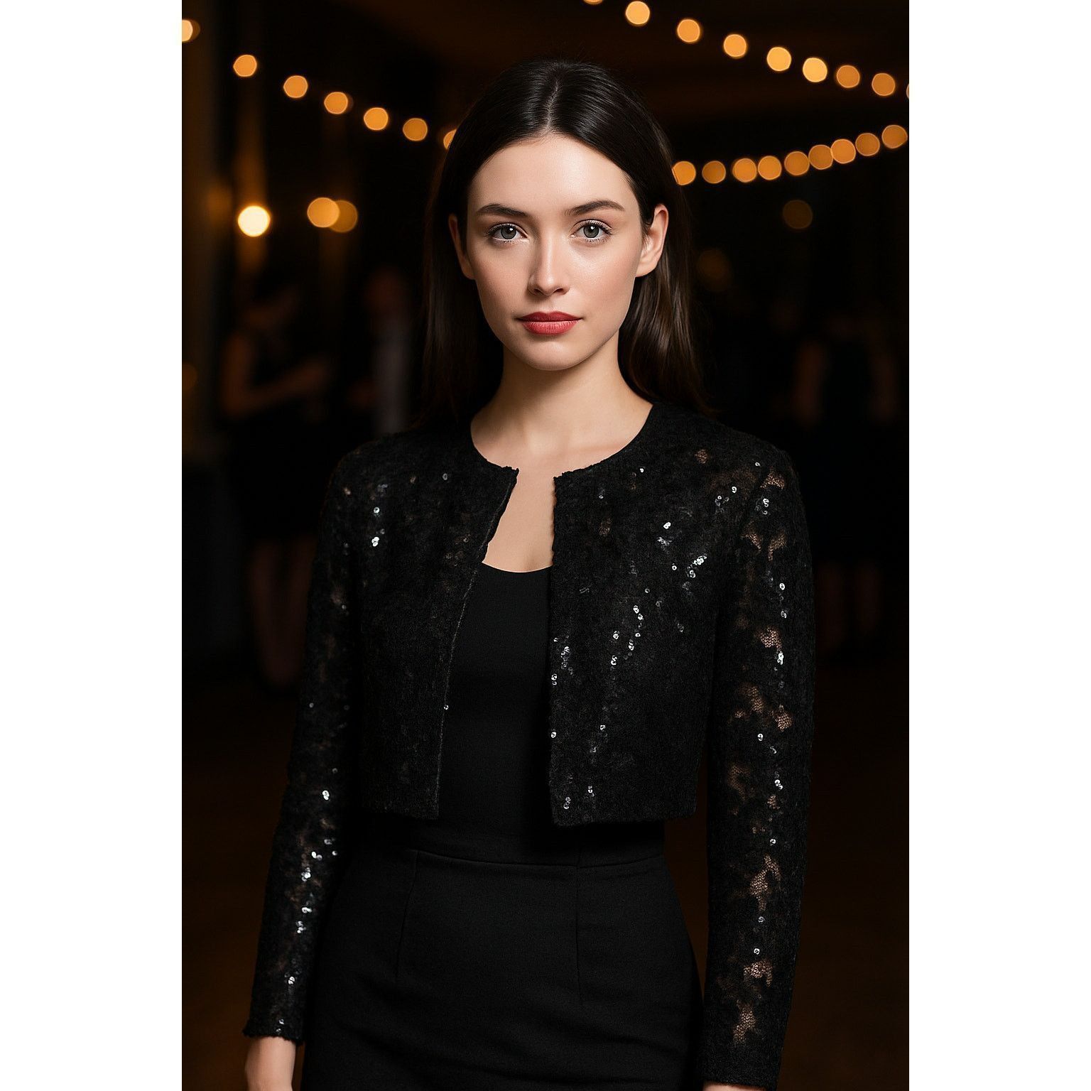 Other Vintage Inspired Black Sequin Lace Cropped Jacket KOI M Size M / US 6-8 / IT 42-44 - 1 Thumbnail