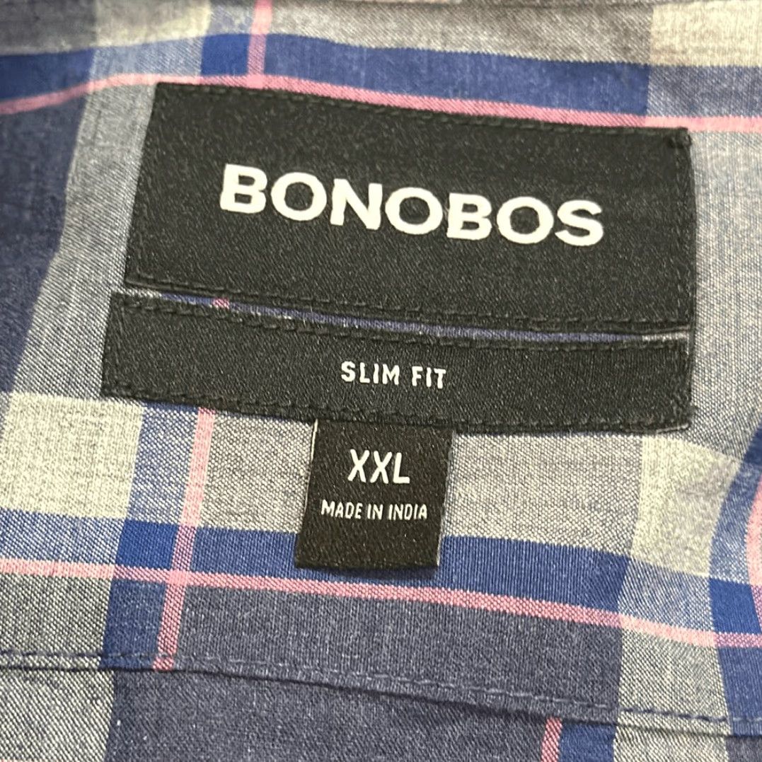 Bonobos Bonobos Men Slim Fit Button Down Blue Pink Plaid Long Sleeve Shirt XXL Blue Mens Shirt Size US XXL / EU 58 / 5 - 6 Thumbnail