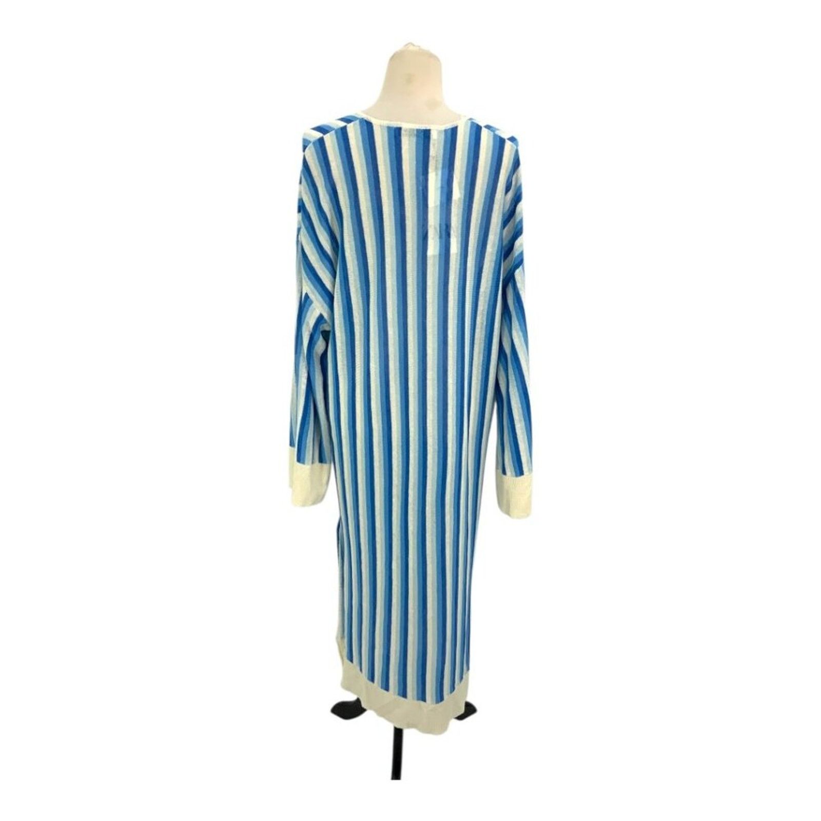 Zara Blue Striped V Neck Linen Blend Dress Medium NWT $90