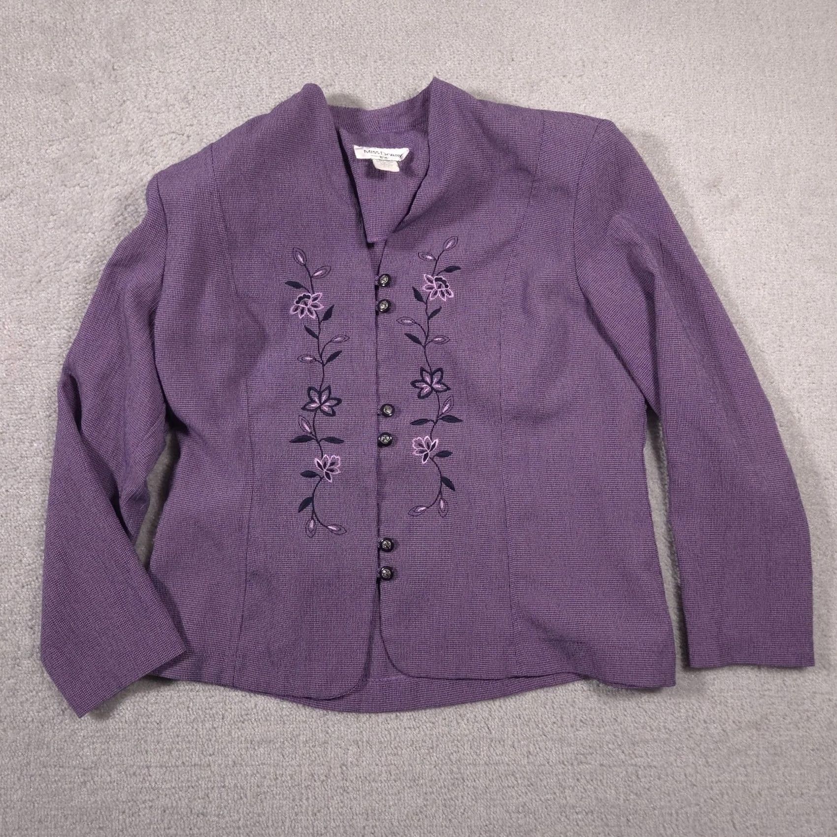 Vintage VINTAGE Miss Dorby Jacket Womens 18 Purple Floral Embroidered Button Front Dressy Top Size XXL / US 16-18 / IT 52-54 - 2 Thumbnail
