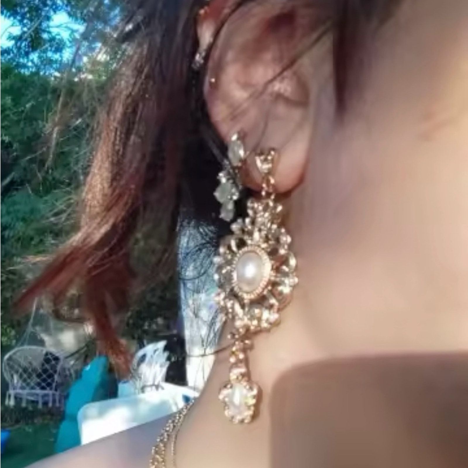 Other Vintage Palace Women's Golden Pearl Drop Earrings Baroque Size ONE SIZE - 2 Thumbnail