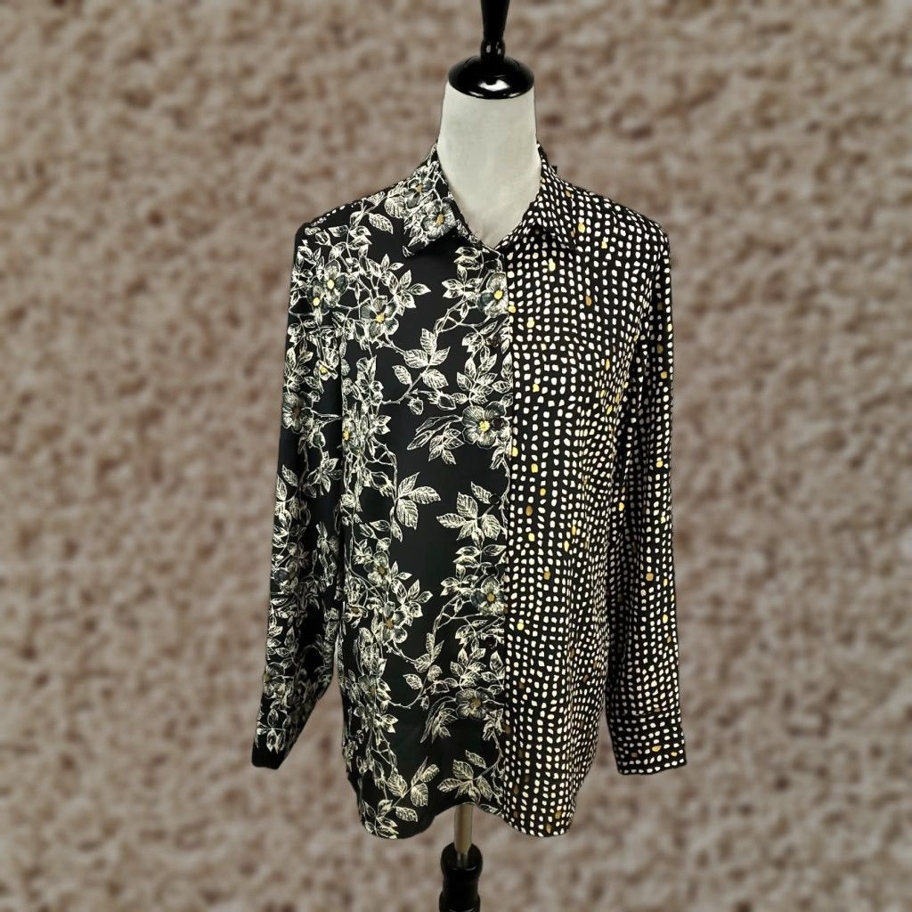 Joseph Ribkoff Joseph Ribkoff Blouse Womens 8 Black Floral Polka Dot Mixed Print Size M / US 6-8 / IT 42-44 - 1 Thumbnail