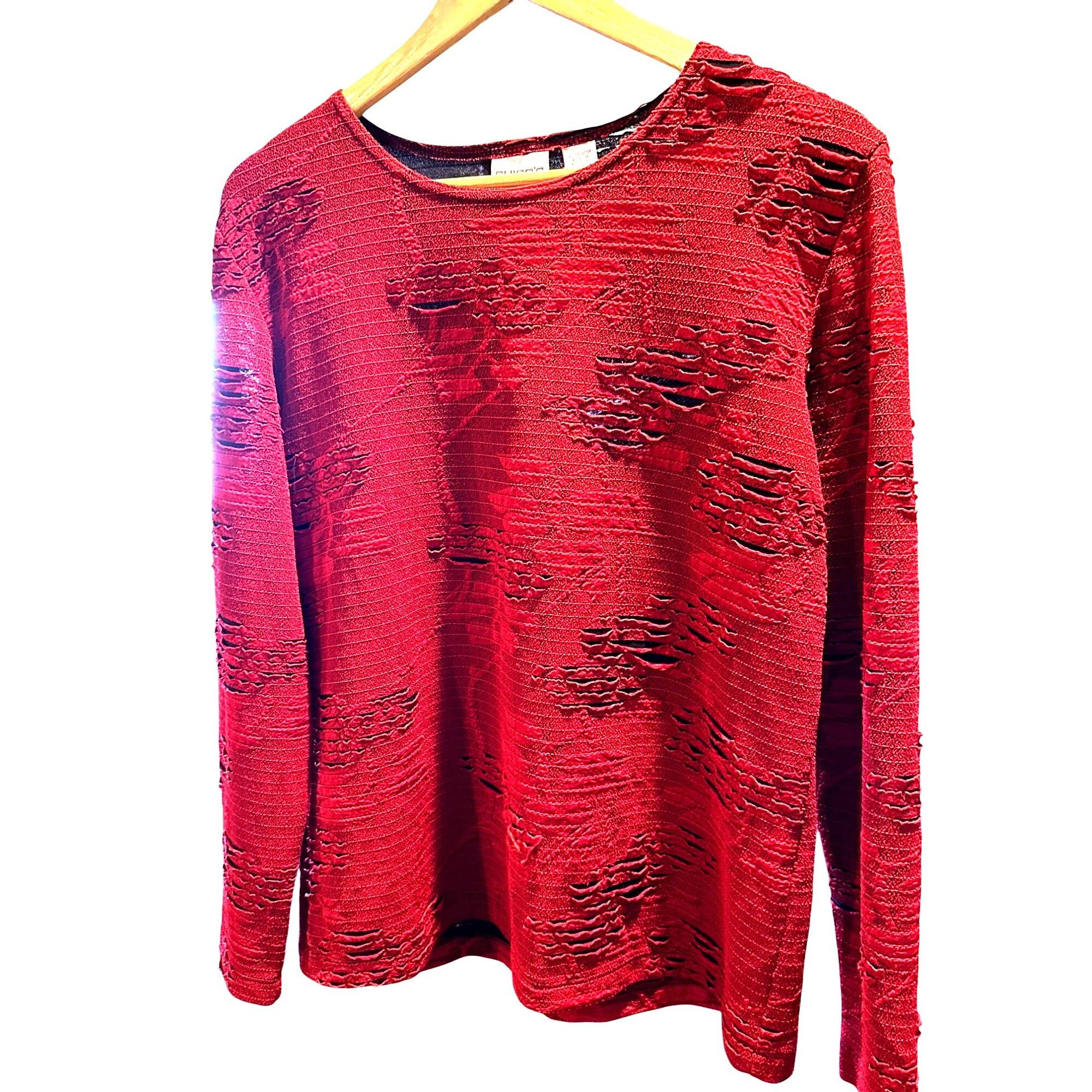 Chicos Chicos Red Textured Long Sleeve Distressed Art To Wear Long Size L / US 10 / IT 46 - 4 Thumbnail