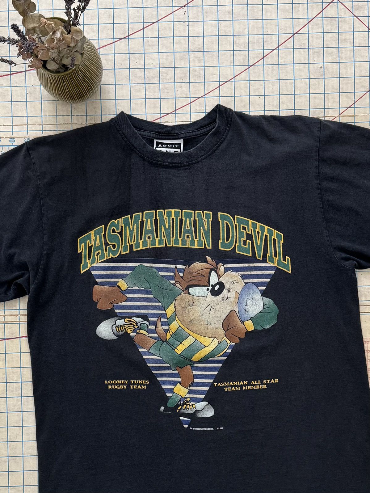 Vintage Vintage Admit One Tasmanian Devil Taz Rugby Tee Faded Black Size US L / EU 52-54 / 3 - 4 Thumbnail