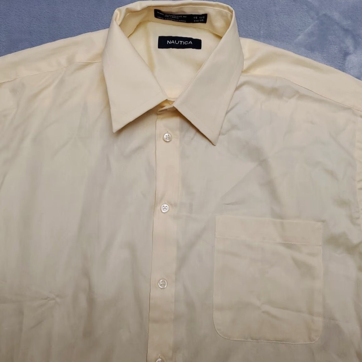 Nautica Nautica Shirt Mens 15.5 Yellow 100% Cotton Long Sleeve Button-Up Classic Dress Casual Business Grand? Size 42R - 3 Thumbnail