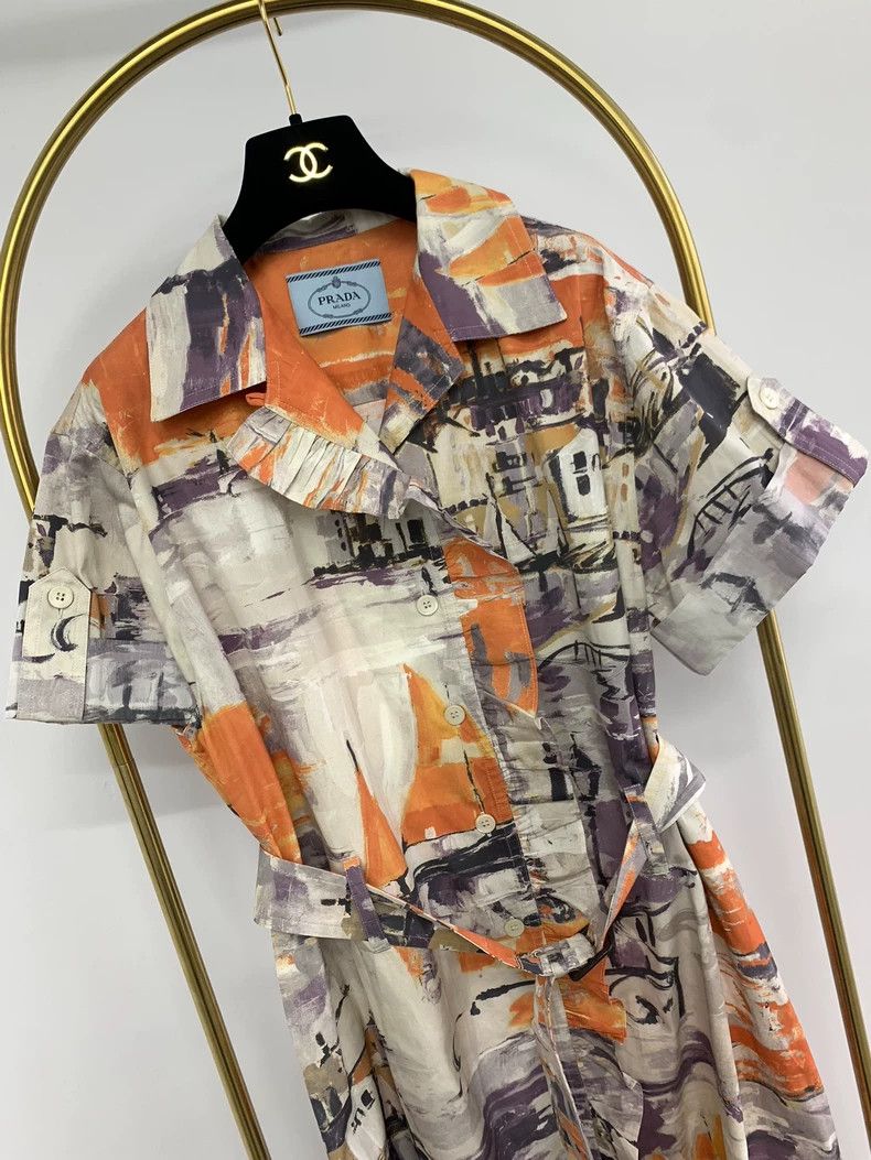 Prada Prada Lapel printed dress Size M / US 6-8 / IT 42-44 - 2 Thumbnail