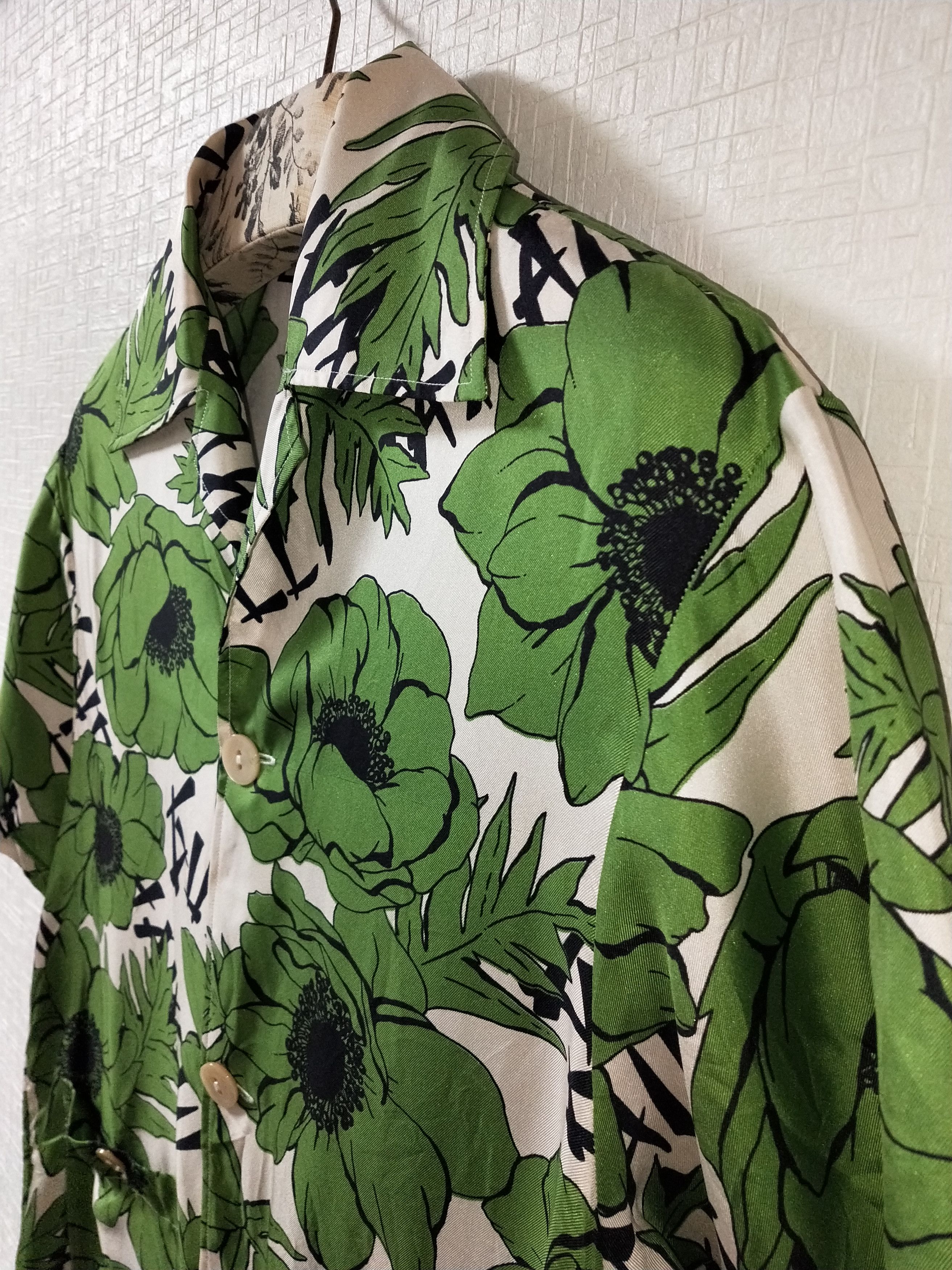 Cuban-collar Floral Print Silk Shirt