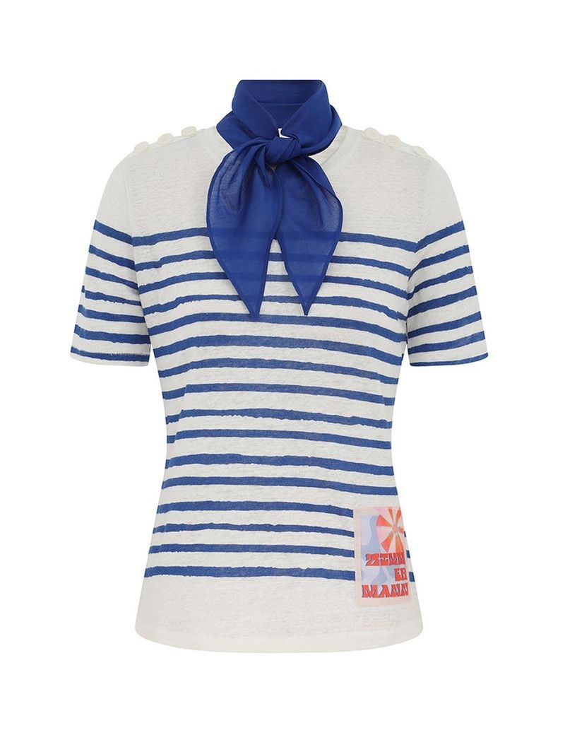 Zimmermann oc11z0226 Wylie Stripe T-Shirt In Blue/White Size L / US 10 / IT 46 - 1 Thumbnail