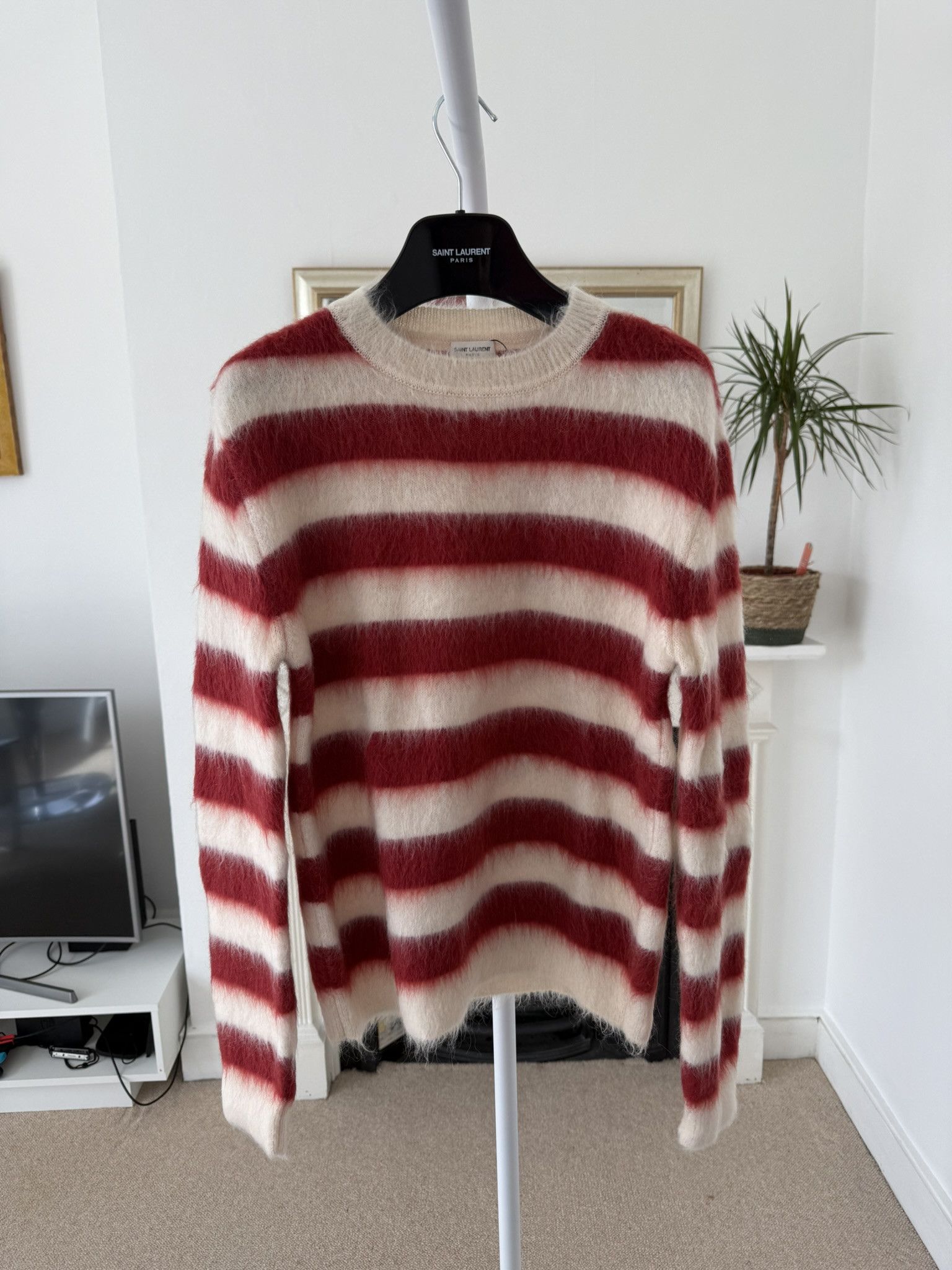 Saint Laurent Paris Saint Laurent Red/White Striped Mohair Sweater Size US M / EU 48-50 / 2 - 1 Thumbnail
