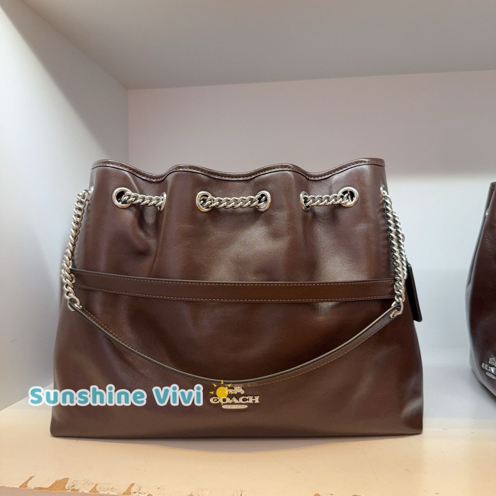 Coach NWT COACH CCZ79 Evelyn Shoulder Bag Leather Silver/Maple Size ONE SIZE - 6 Thumbnail