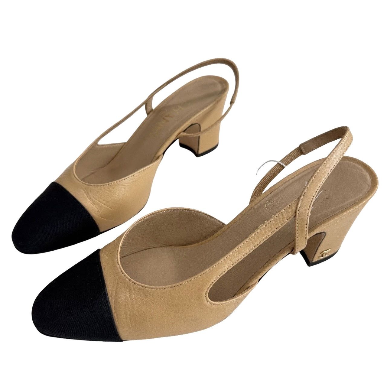Chanel Chanel Beige Black Slingback Heels Size 37 Size US 6 / IT 36 - 1 Thumbnail