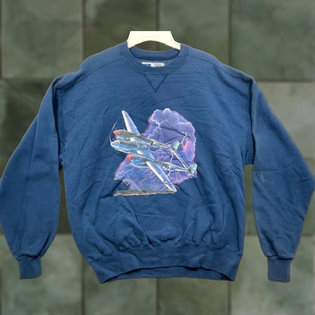Vintage VINTAGE Russel Athletic Sweatshirt Mens L 90s Red Cotton Polyester Knit Crew Neck Graphic Print Planes Military Fighter Plane Size US L / EU 52-54 / 3 - 1 Thumbnail