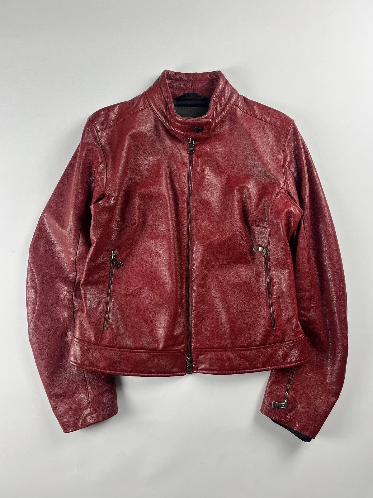 Prada Prada Padded Elbows Red Leather Motor Jacket SS 2000 Size S / US 4 / IT 40 - 1 Thumbnail