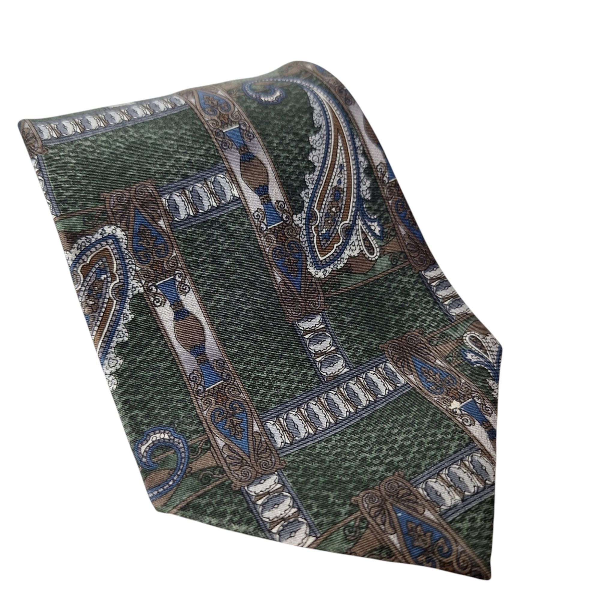Van Heusen 417 by Van Heusen Silk Tie Paisley Geometric Floral Green Bl Size ONE SIZE - 1 Thumbnail