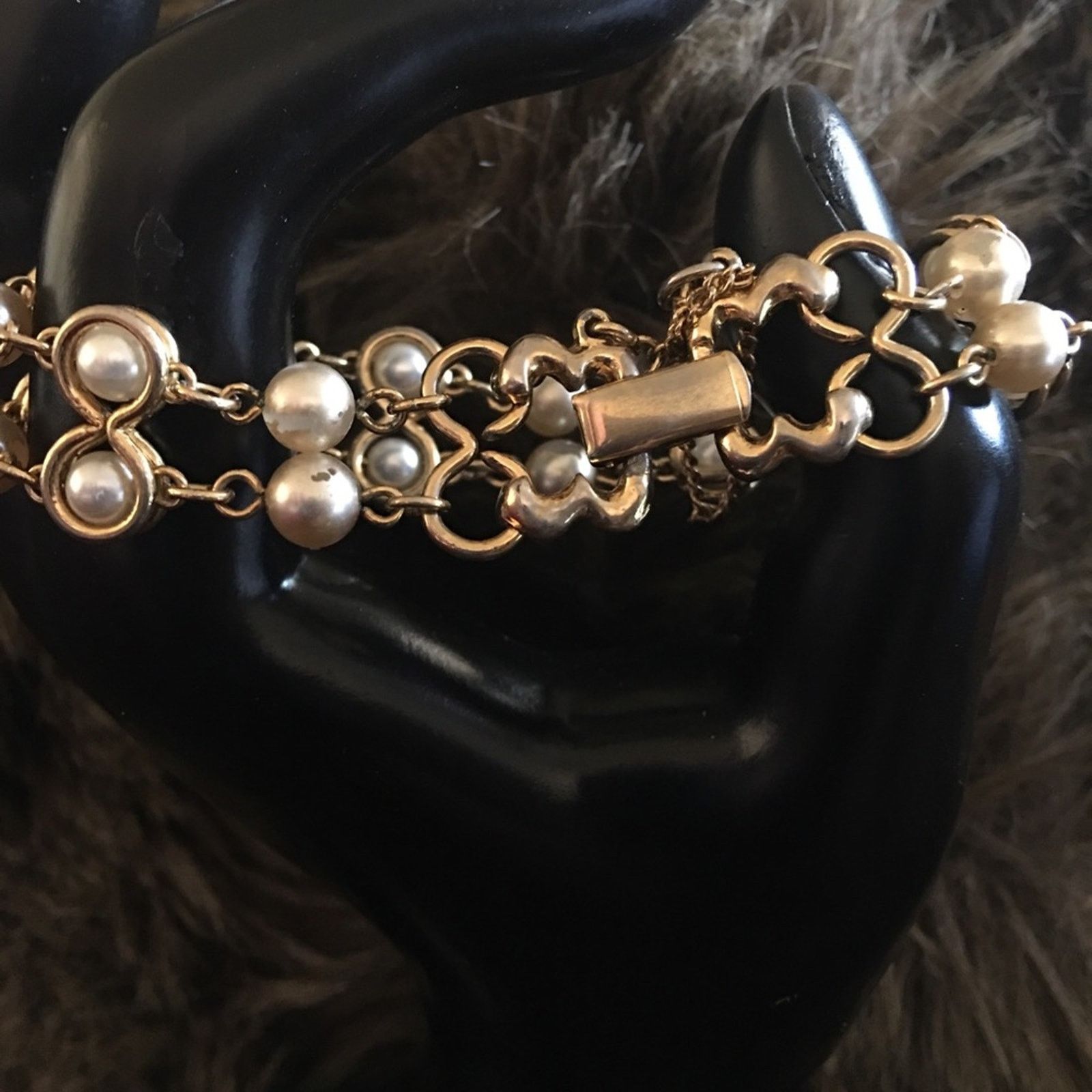 Jewelry Vintage 50s Goldette NY pearl gold tone bracelet Size ONE SIZE - 5 Thumbnail