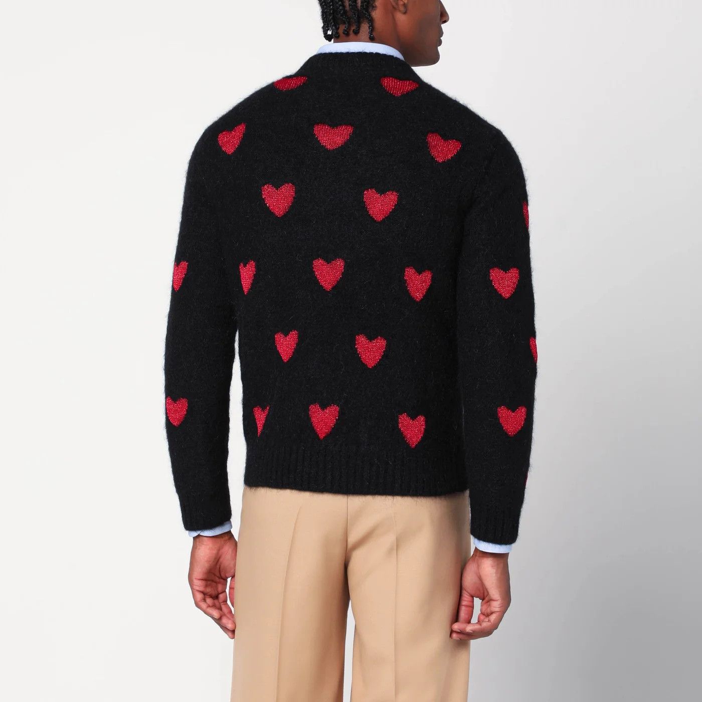 Valentino o1d2blof0326 Jacquard Heart Pattern Sweater in Black/Red Size US M / EU 48-50 / 2 - 2 Thumbnail