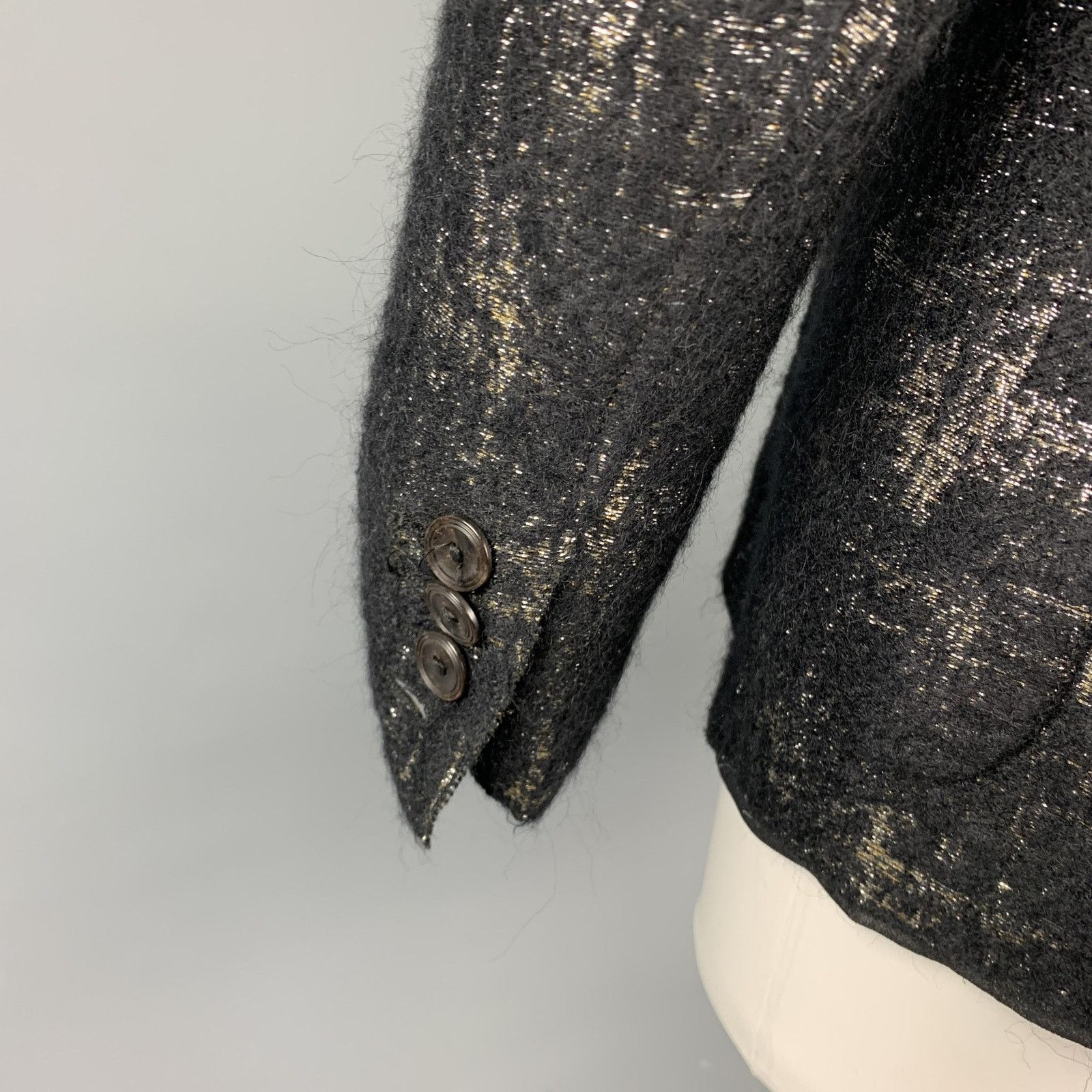 Jean Paul Gaultier Size 8 Black & Silver Silk Mary Jane Buttoned Jacket Size M / US 6-8 / IT 42-44 - 5 Thumbnail