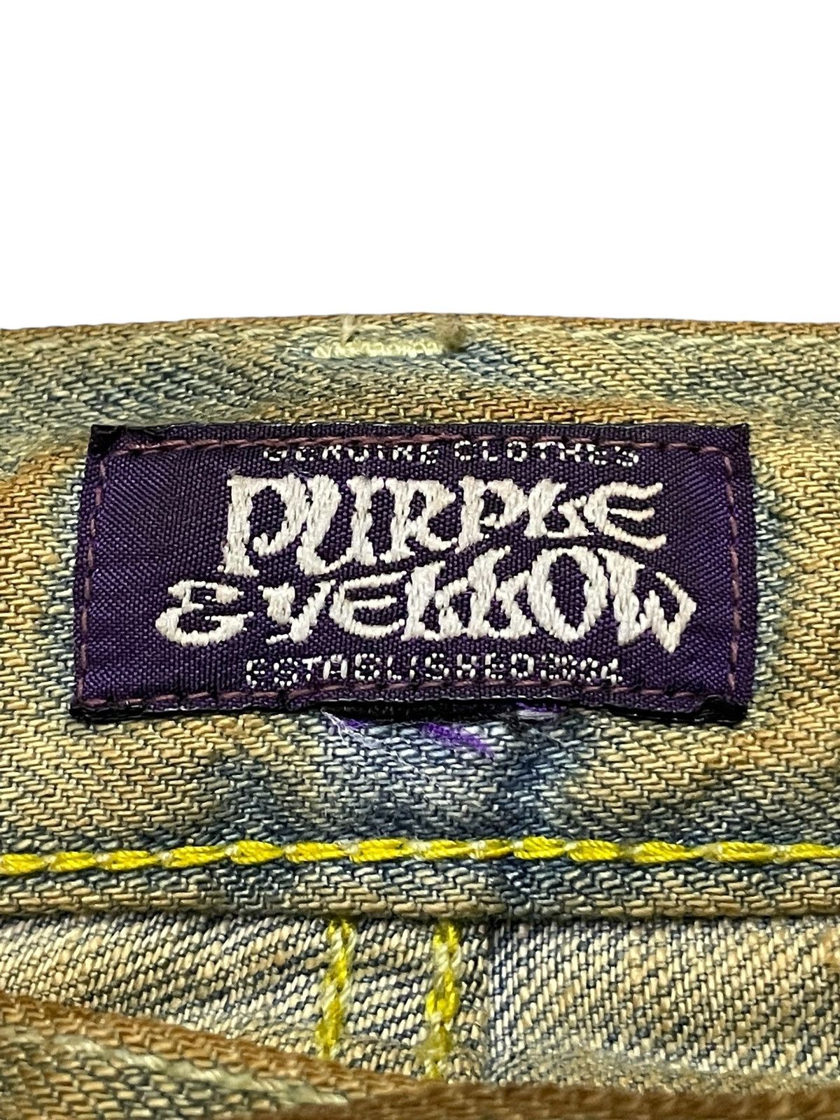 Japanese Brand × Le Grande Bleu (L.G.B.) × Purple Purple & Yellow Pierced Studded Double Knee Muddy Jeans Size US 30 / EU 46 - 20 Thumbnail