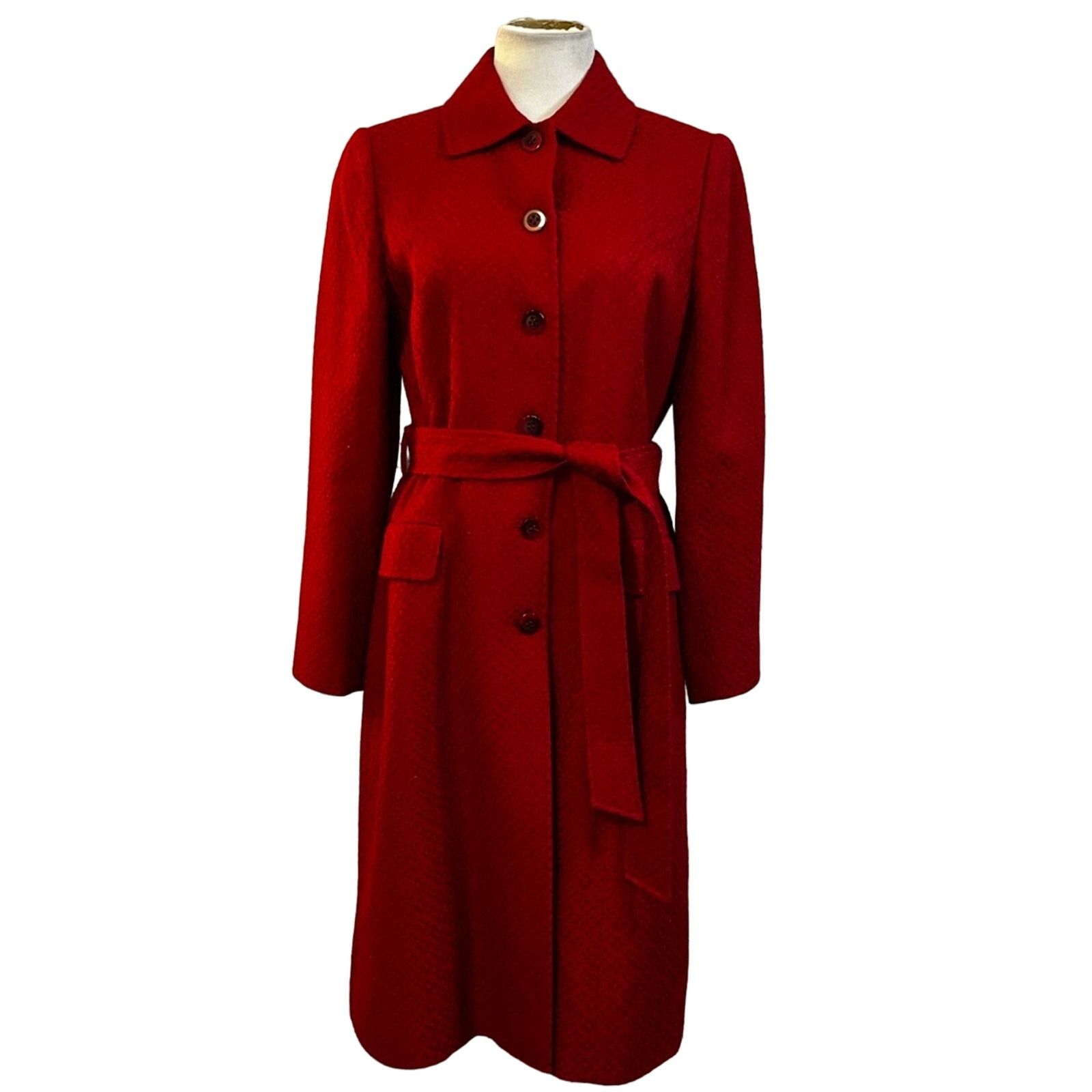 TAHARI Women's Deep Red Belted Wool Coat cheapest Jacket