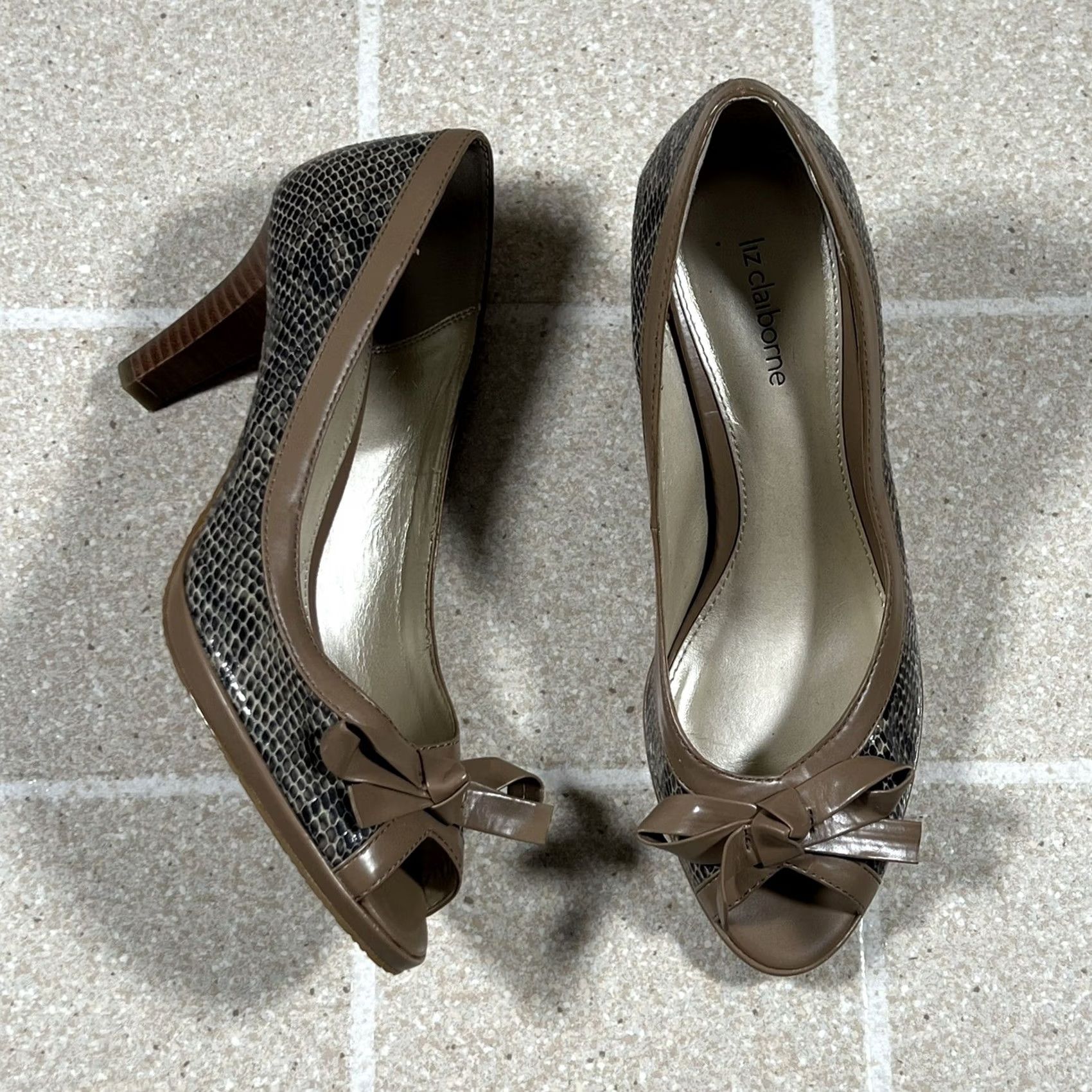 Liz Claiborne Womens Liz Claiborne Snakeskin Heels Slingback Size 8 Beige Synthetic Heel Womens Liz Claiborne Size 8 Beige Snakeskin Slingback Heel Size US 8 / IT 38 - 2 Thumbnail