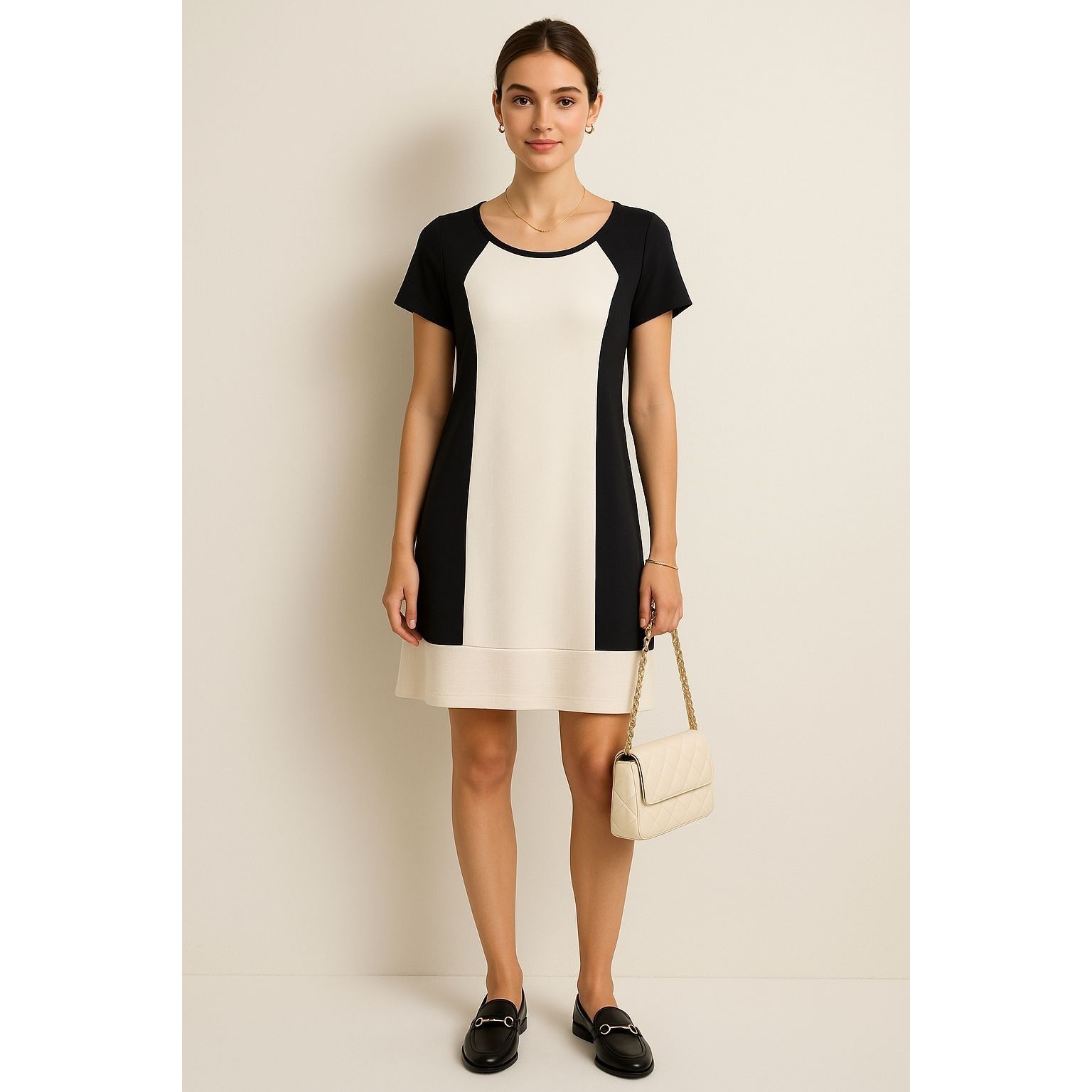 Anthropologie Maeve Colorblock Shift Dress Large Black White Mod Preppy Mi Size L / US 10 / IT 46 - 1 Thumbnail