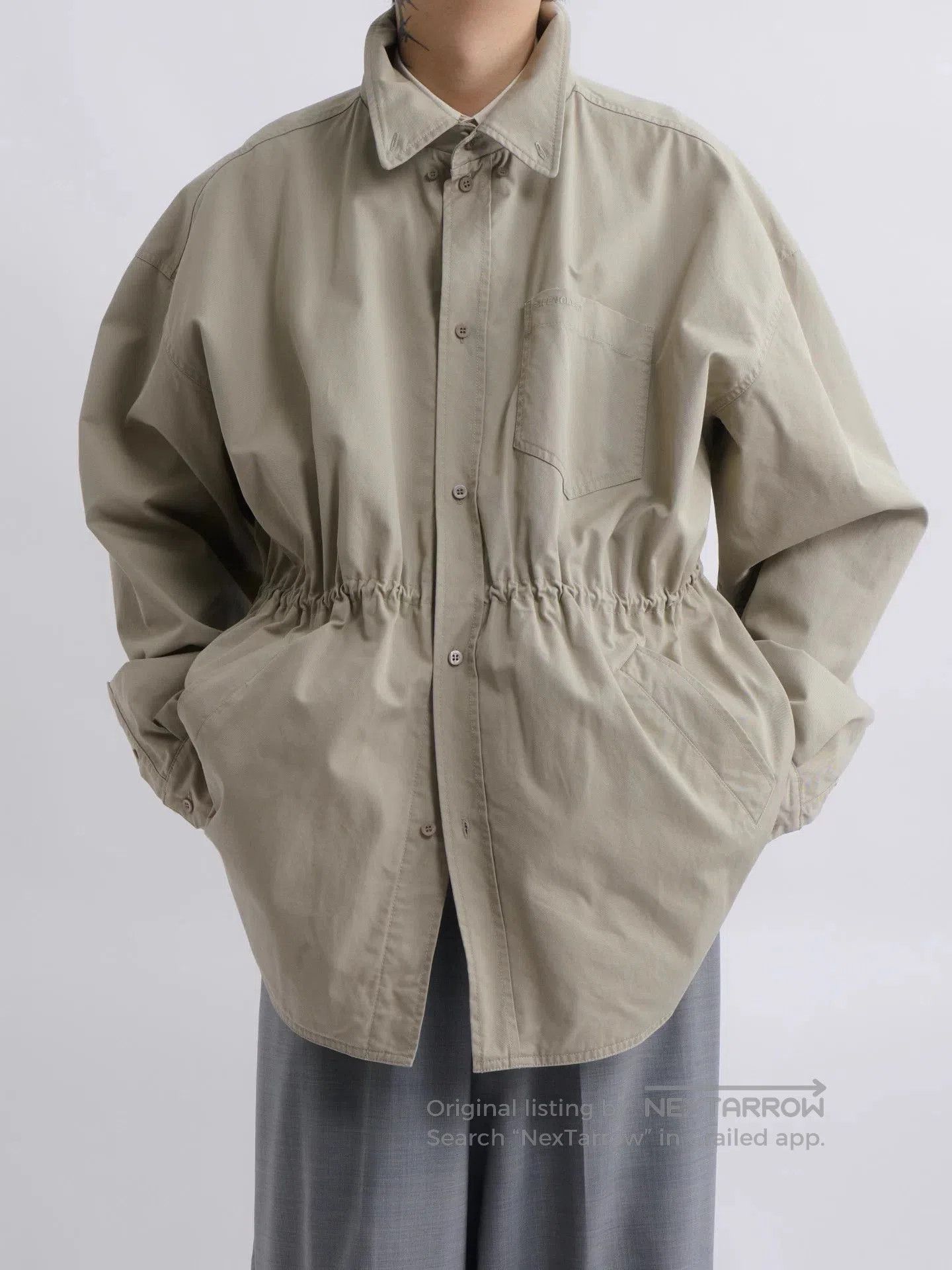 Balenciaga Beige Hooded Light Jacket with Drawstring Waist. Size US S / EU 44-46 / 1 - 4 Thumbnail