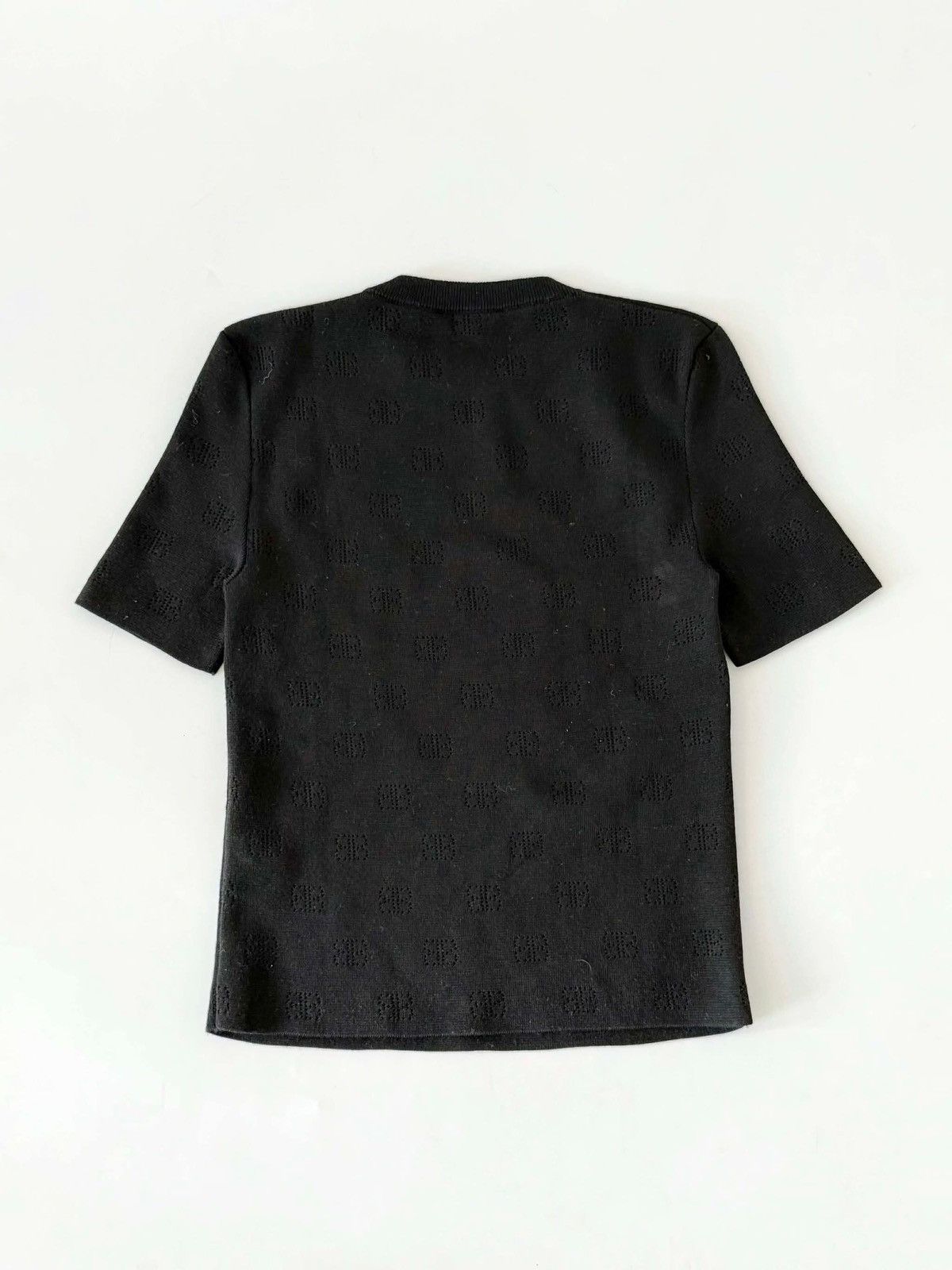 Balenciaga Balenciaga Black BB P VM Pointelle-Knit T-Shirt Size M / US 6-8 / IT 42-44 - 2 Thumbnail