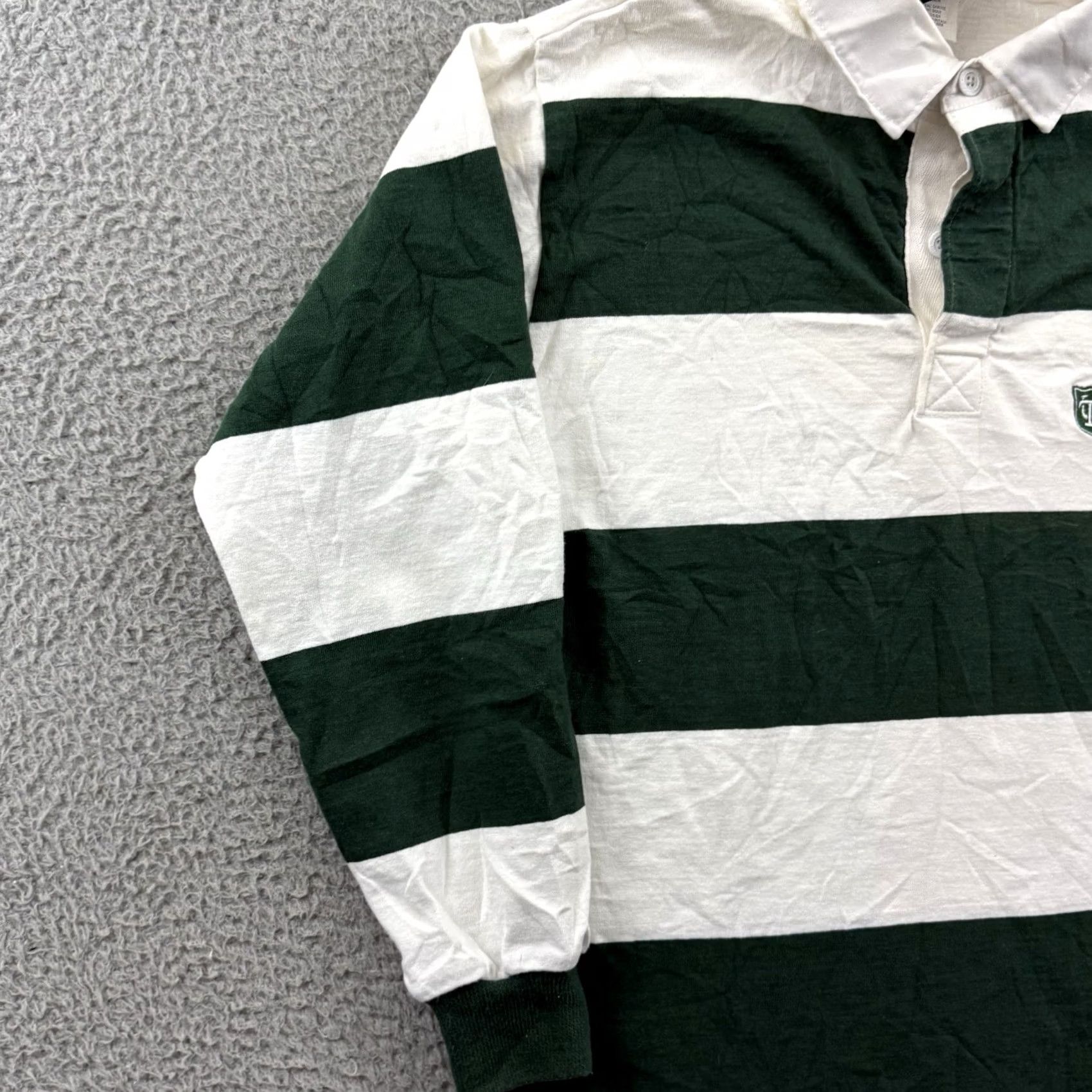 Barbarian VINTAGE Barbarian Polo Shirt Womens Small Green Striped Long Sleeve Button Collar Knit 100% Cotton Regular Size S / US 4 / IT 40 - 4 Thumbnail