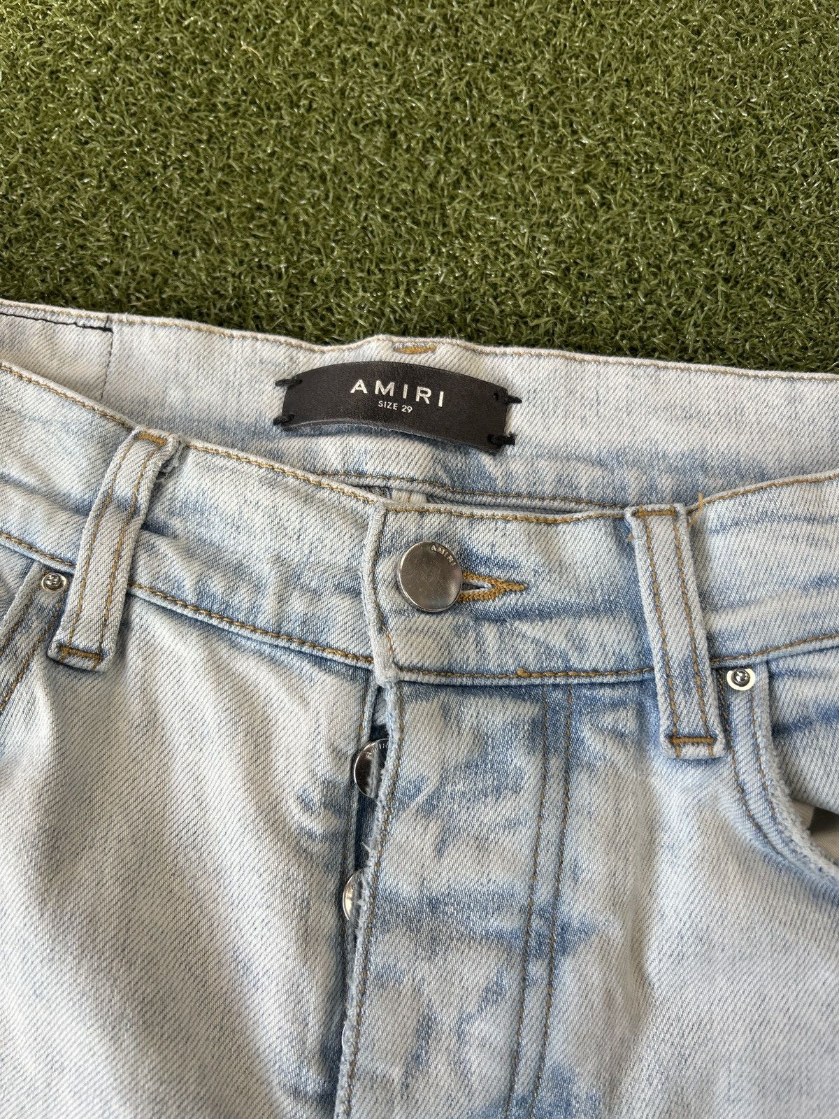 Amiri Amiri Grateful Dead embroidered jeans in vintage sky indigo Size US 29 - 3 Thumbnail