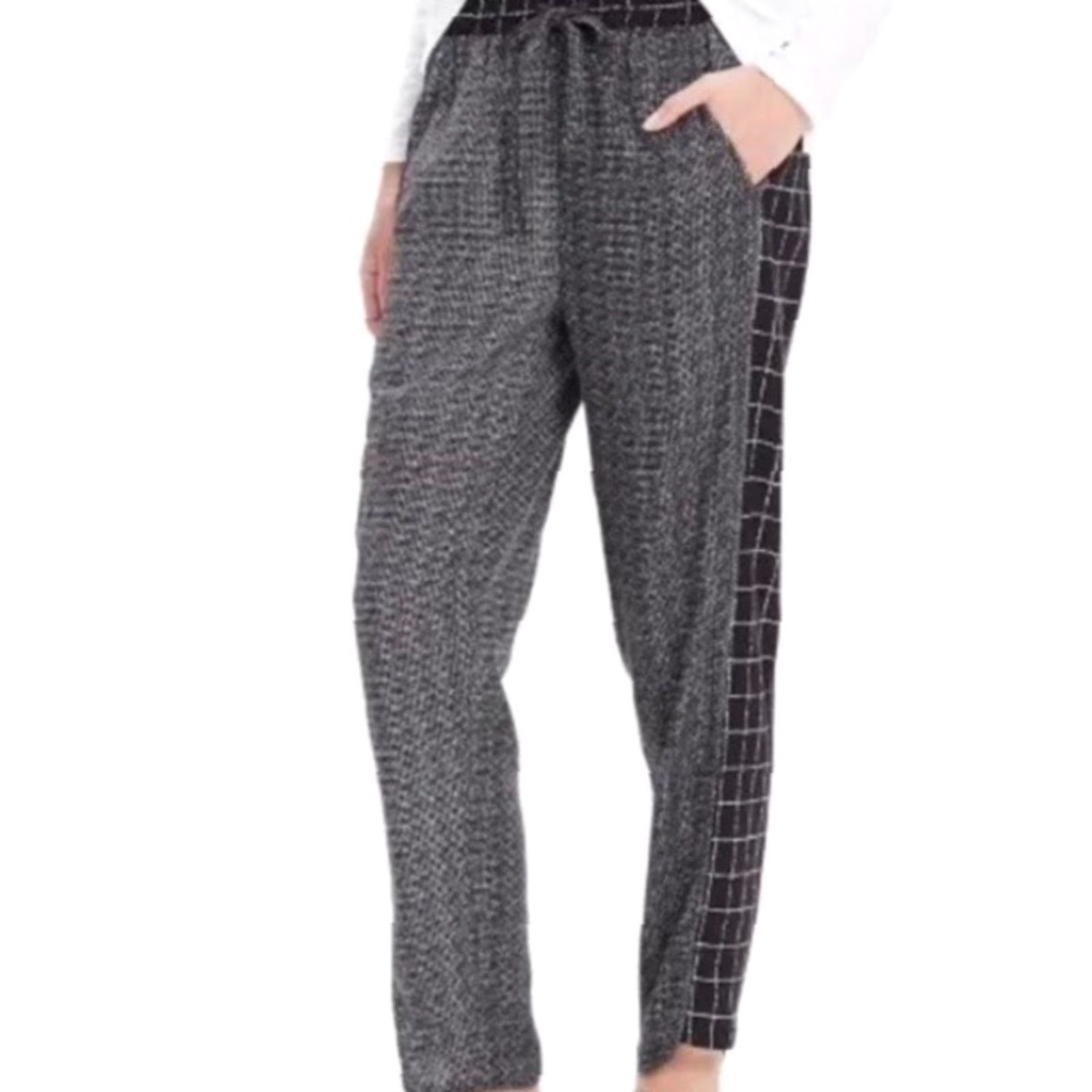 Madewell VINTAGE Madewell Jogger Pants Black Check 100% Viscose Women Size S Regular Inseam 25.5" Elastic Waistband Size 28" / US 6 / IT 42 - 2 Thumbnail