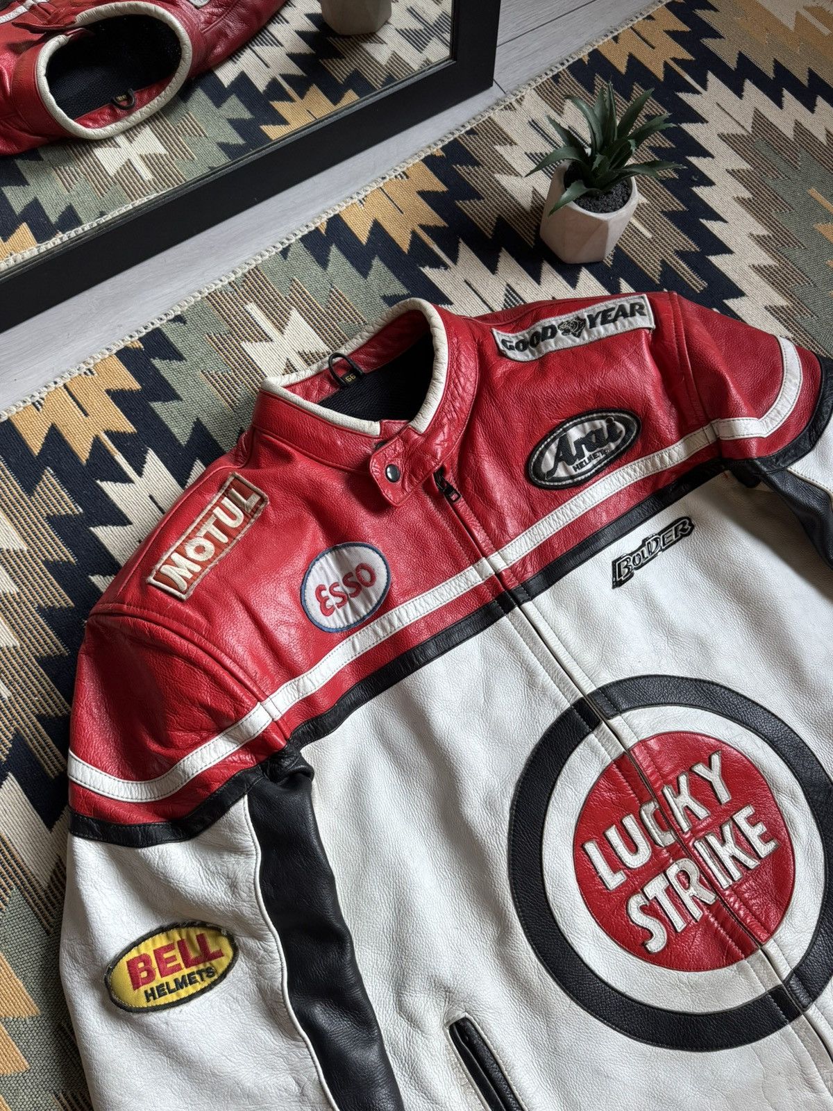 Vintage 90's Lucky Strike Big Logo Racing Leather Jacket
