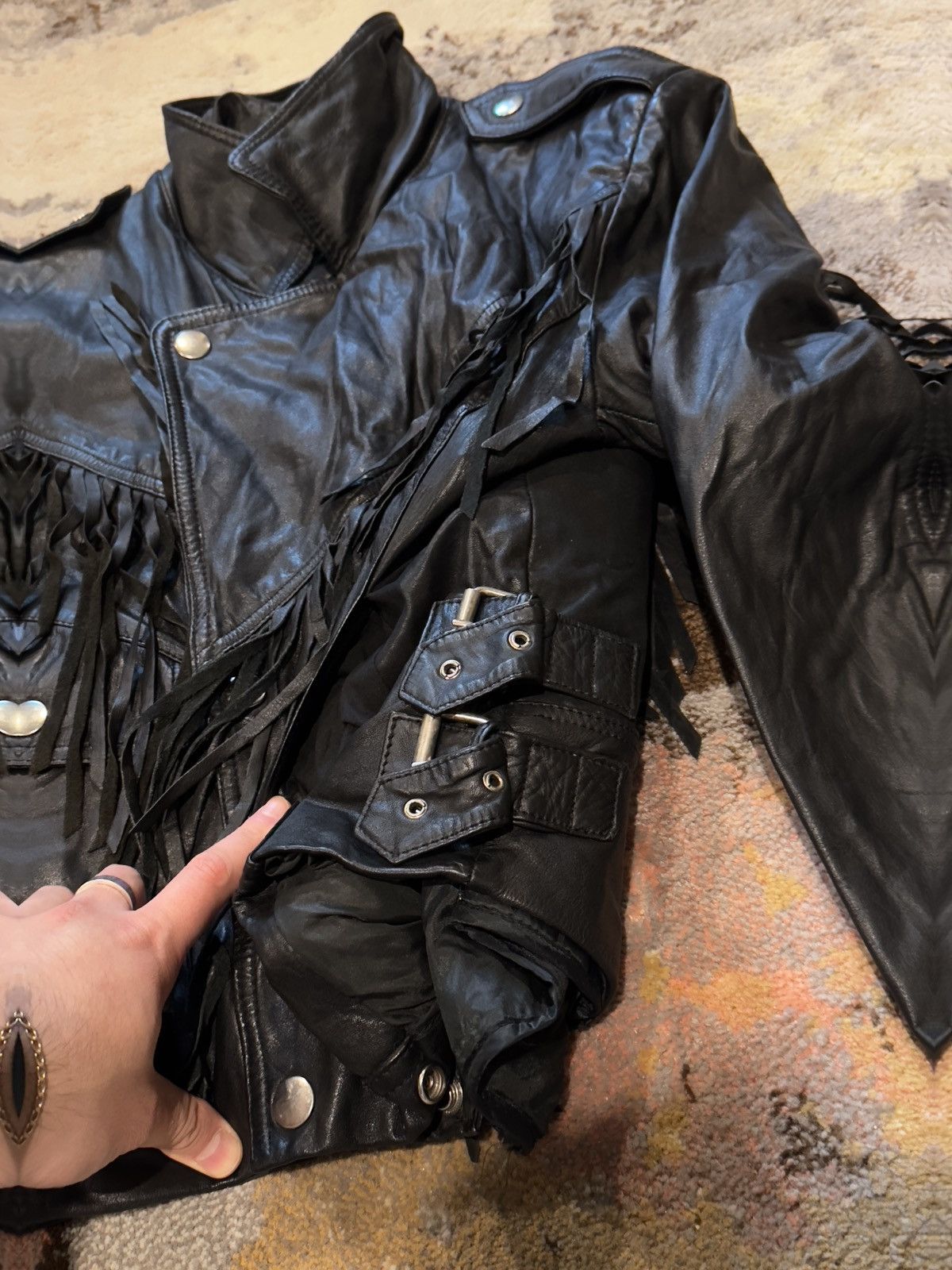 Other × Vintage Vintage Chia Fringe Leather Motorcycle Jacket Size US M / EU 48-50 / 2 - 5 Thumbnail