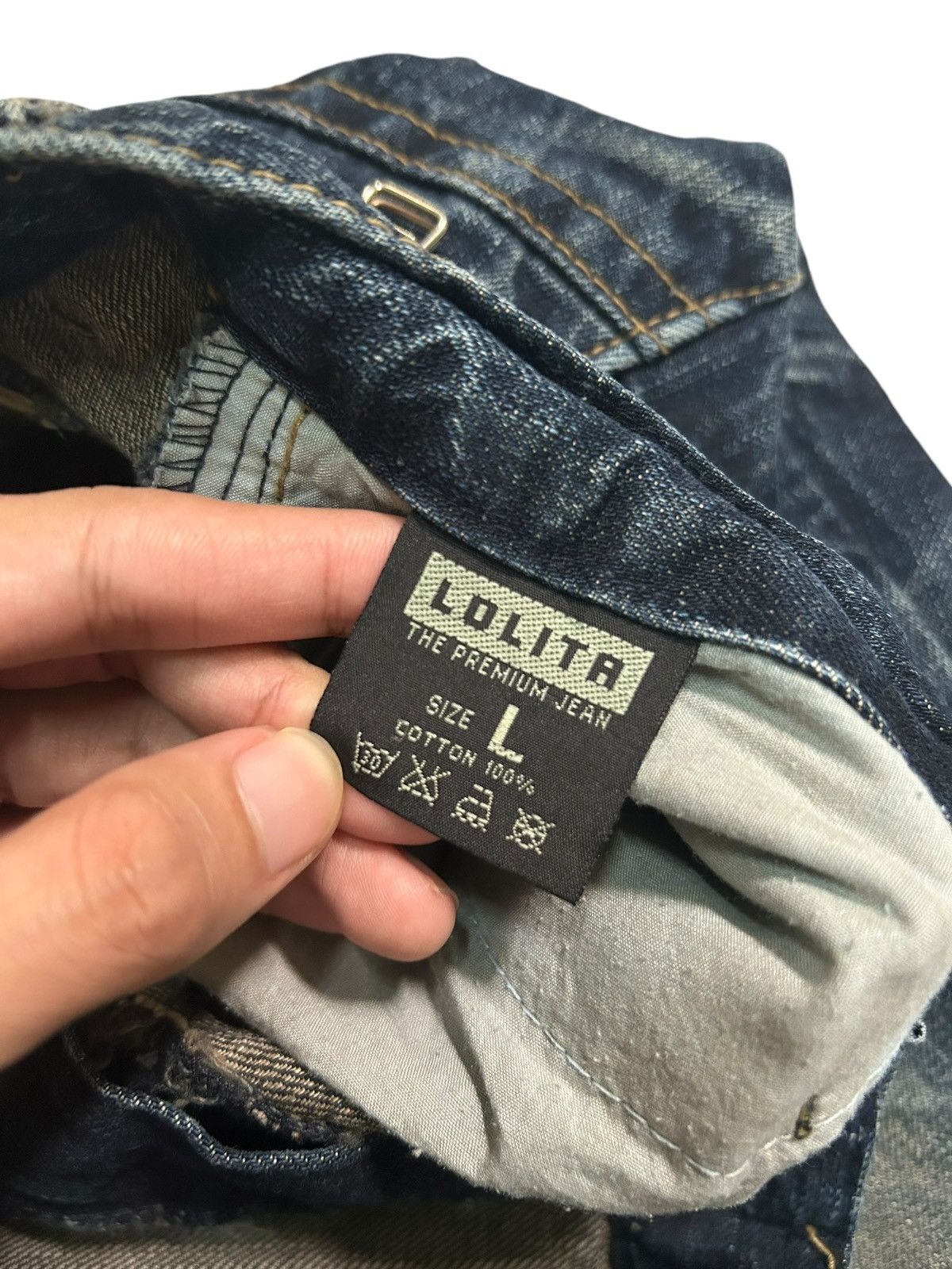 If Six Was Nine × KMRii × Le Grande Bleu (L.G.B.) Vintage Lolita Distressed Mud Wash Punk Style Denim Rare 🎌☠️☠️ Size US 34 / EU 50 - 12 Thumbnail