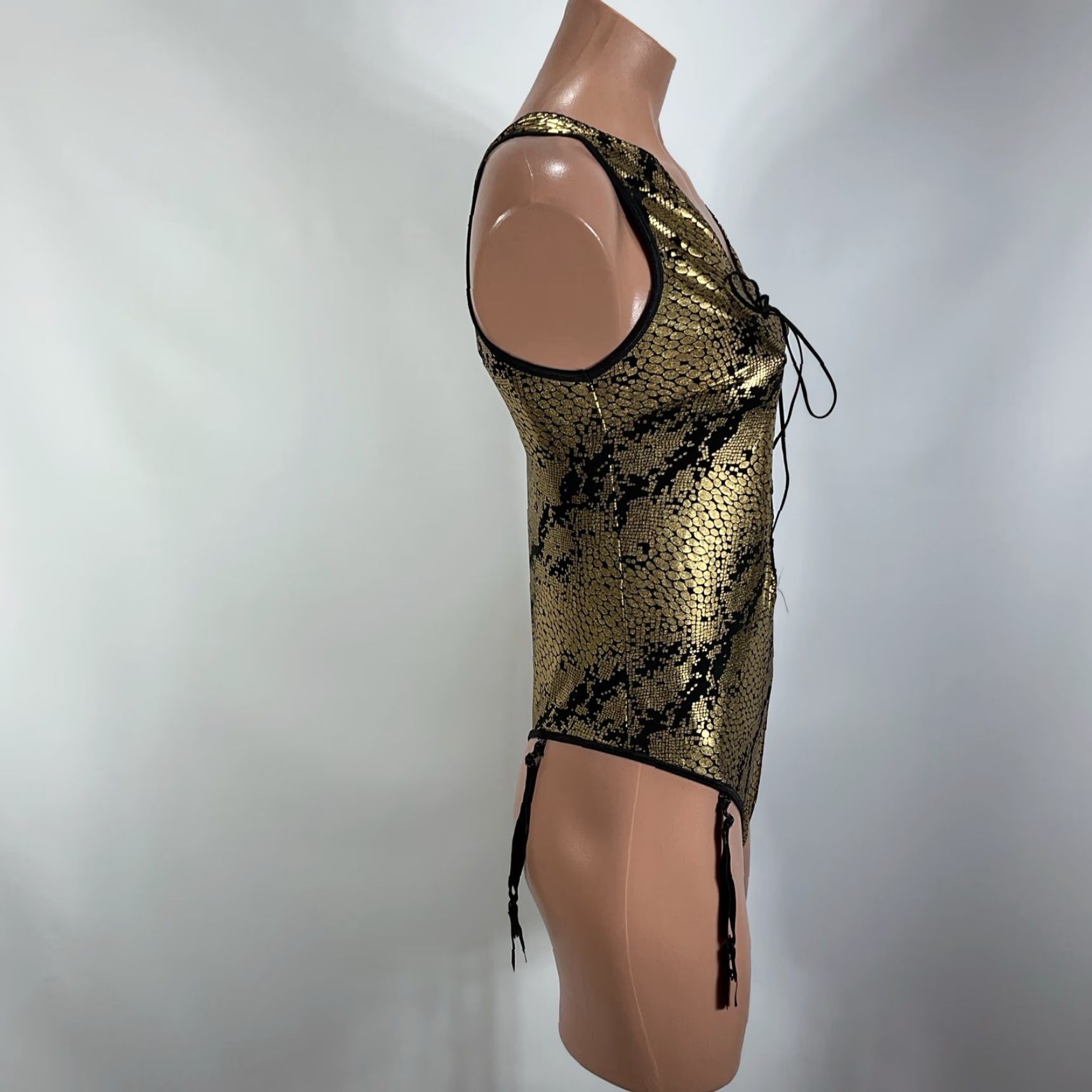 VINTAGE Frederick's of Hollywood Teddy Bodysuit Gold L 1990s Glam Rock Special Occasion Mens Womens Girls Boys