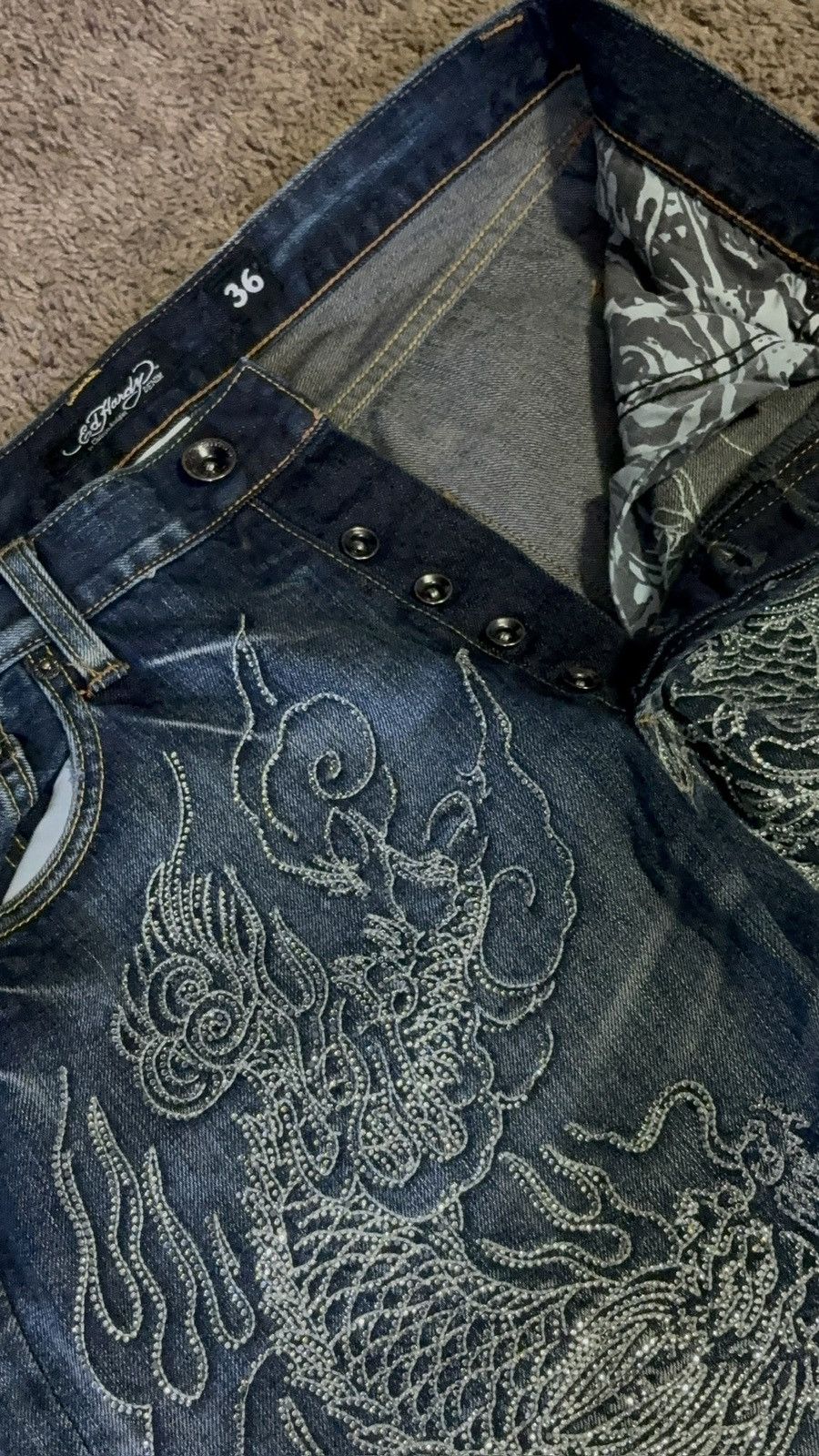 Ed Hardy Vintage Rhinestone Embroidered Y2K Ed Hardy Dragon Jeans Size US 36 / EU 52 - 7 Thumbnail