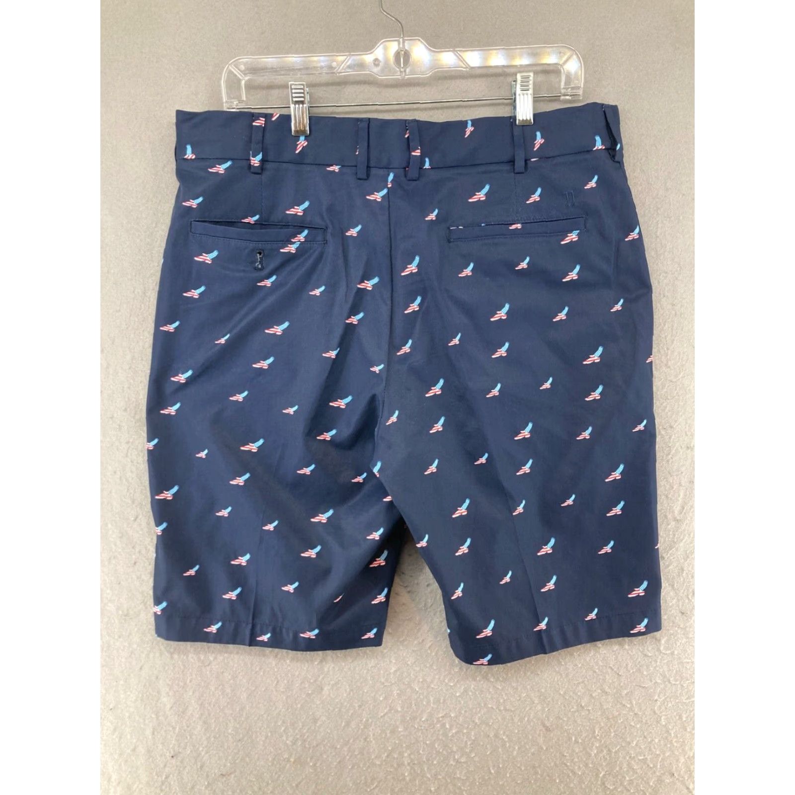 Vintage Walter Hagen Mens Shorts Chino 35 Blue Graphic Print American Theme Mens Regular Waist 35 Inseam 10 Blue Polyester Microfiber Zipper Pocket Size US 35 - 6 Thumbnail