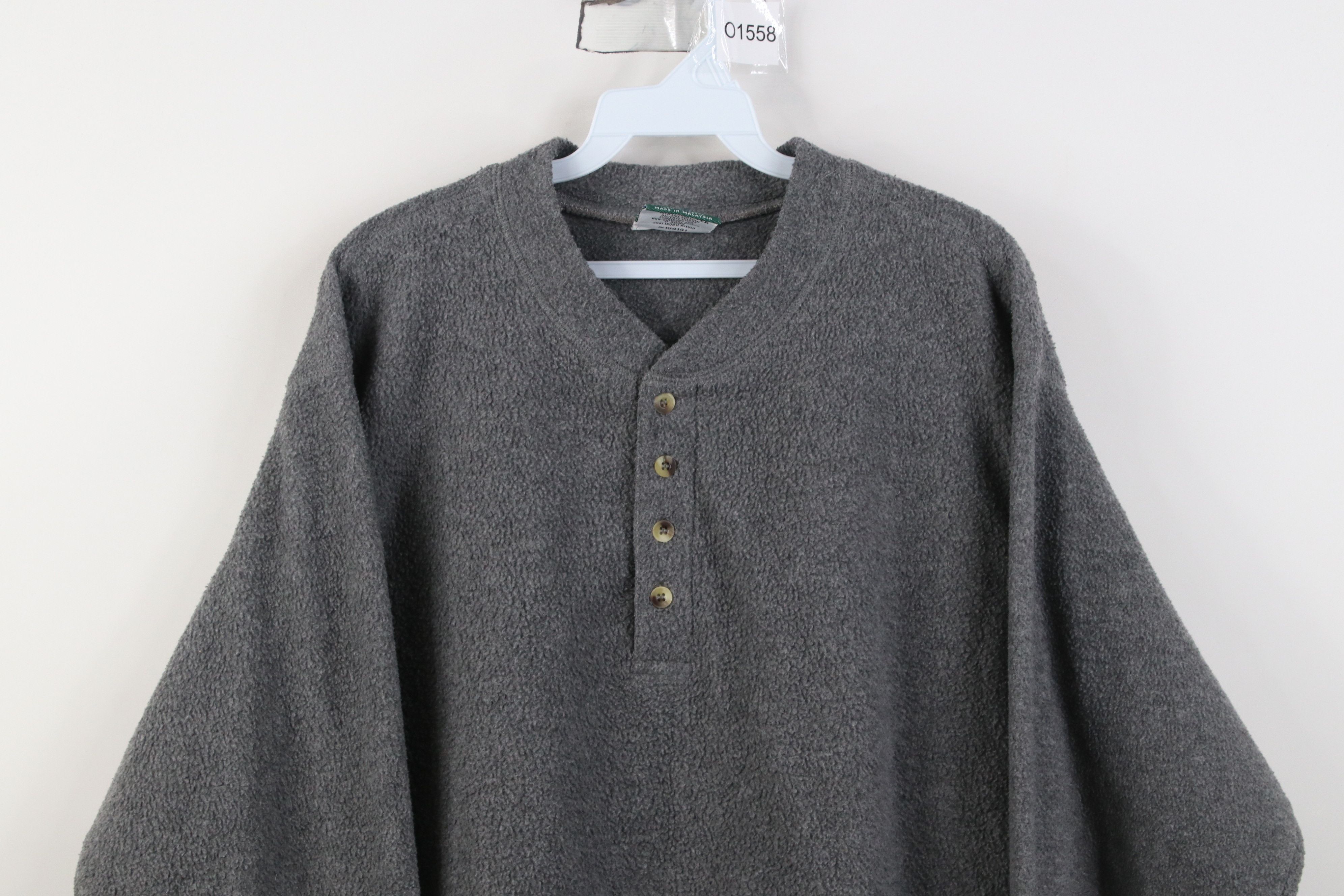 Vintage Vintage 90s Streetwear Blank Fleece Henley Sweater Gray Size US L / EU 52-54 / 3 - 2 Thumbnail