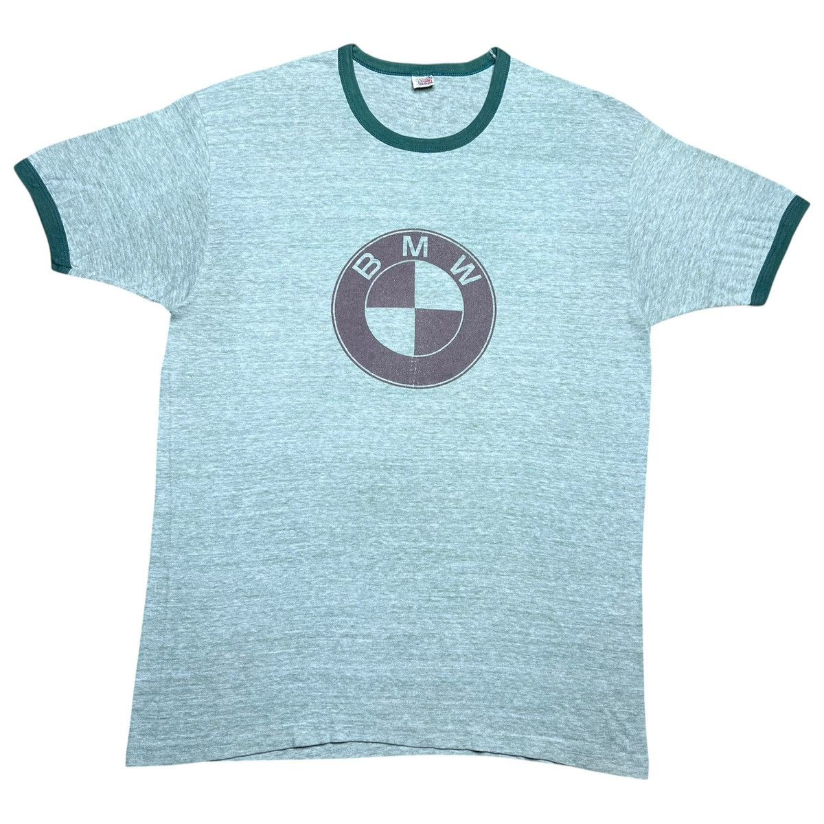 BMW Vintage 1970s BMW Motors Logo Green Ringer Graphic T-Shirt Size US XL / EU 56 / 4 - 1 Thumbnail