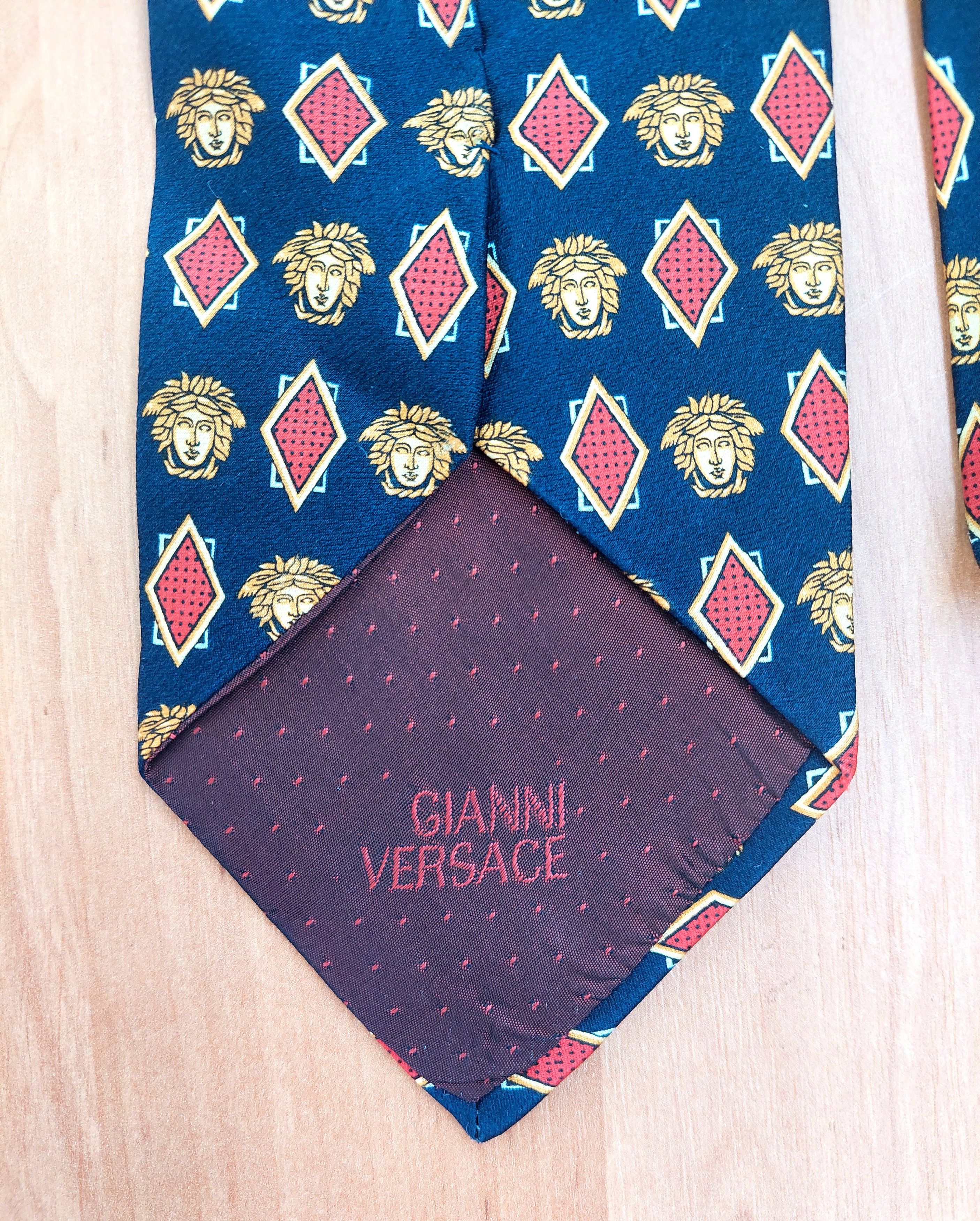 Versace Vintage Gianni Versace Medusa Silk Tie Navy Geometric 90s Size ONE SIZE - 7 Thumbnail
