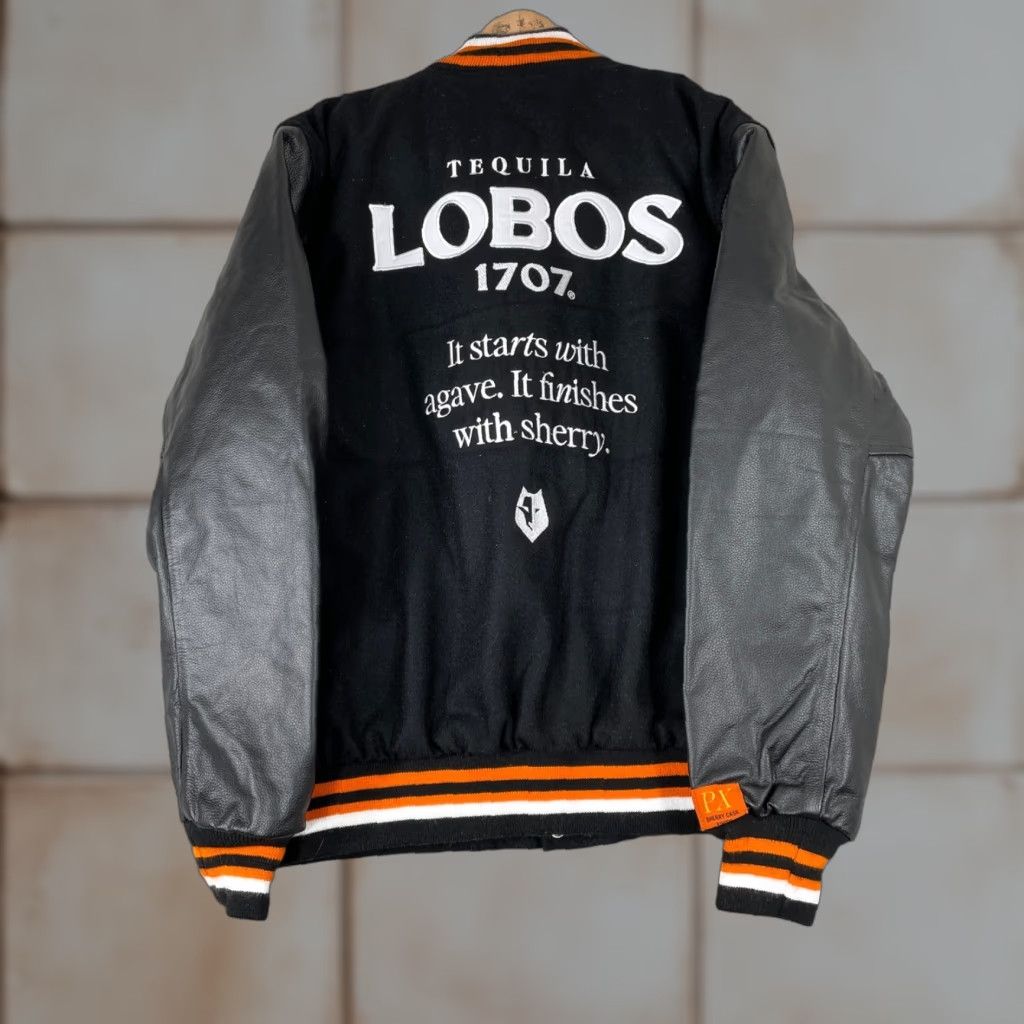 Vintage Lobos Tequila 1707 Varsity Jacket Mens M Black Wool Leather Letterman Embroidered Quilted Logo Snap Size US M / EU 48-50 / 2 - 1 Thumbnail