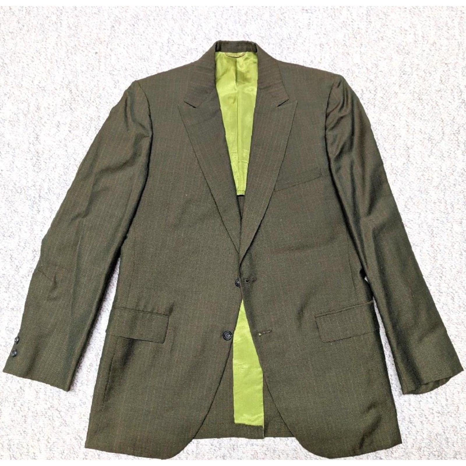 Vintage VINTAGE Hammonton Park 1960s USA SHARKSKIN green 40L blazer Jacket Blazer Men Wool Silk single-breasted peak two-button long Size 40R - 6 Thumbnail