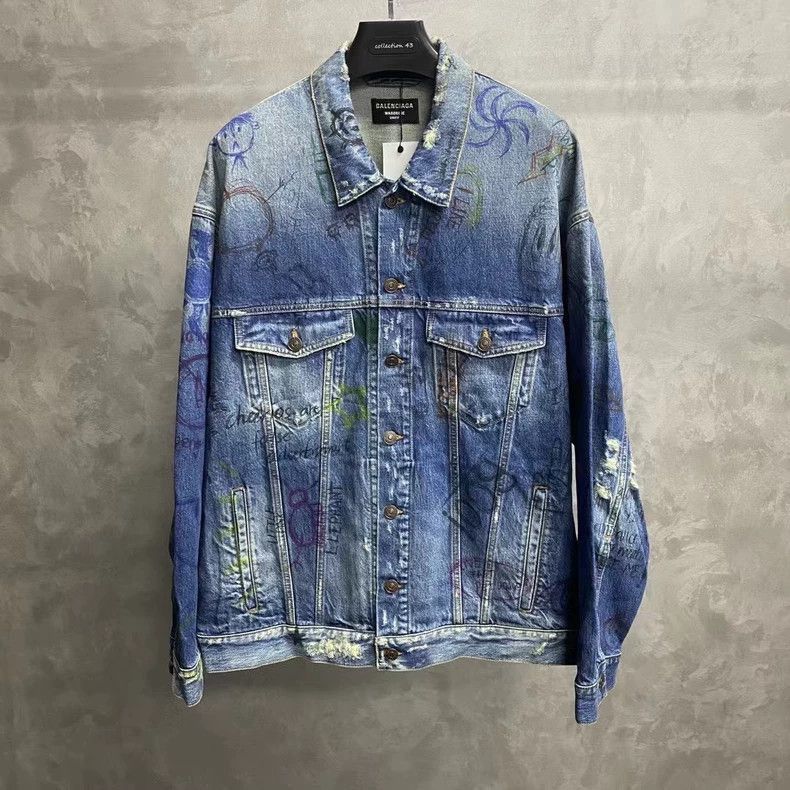 Balenciaga Balenciaga Blue Graffiti Logo Denim Jacket-2506 Size US M / EU 48-50 / 2 - 1 Thumbnail