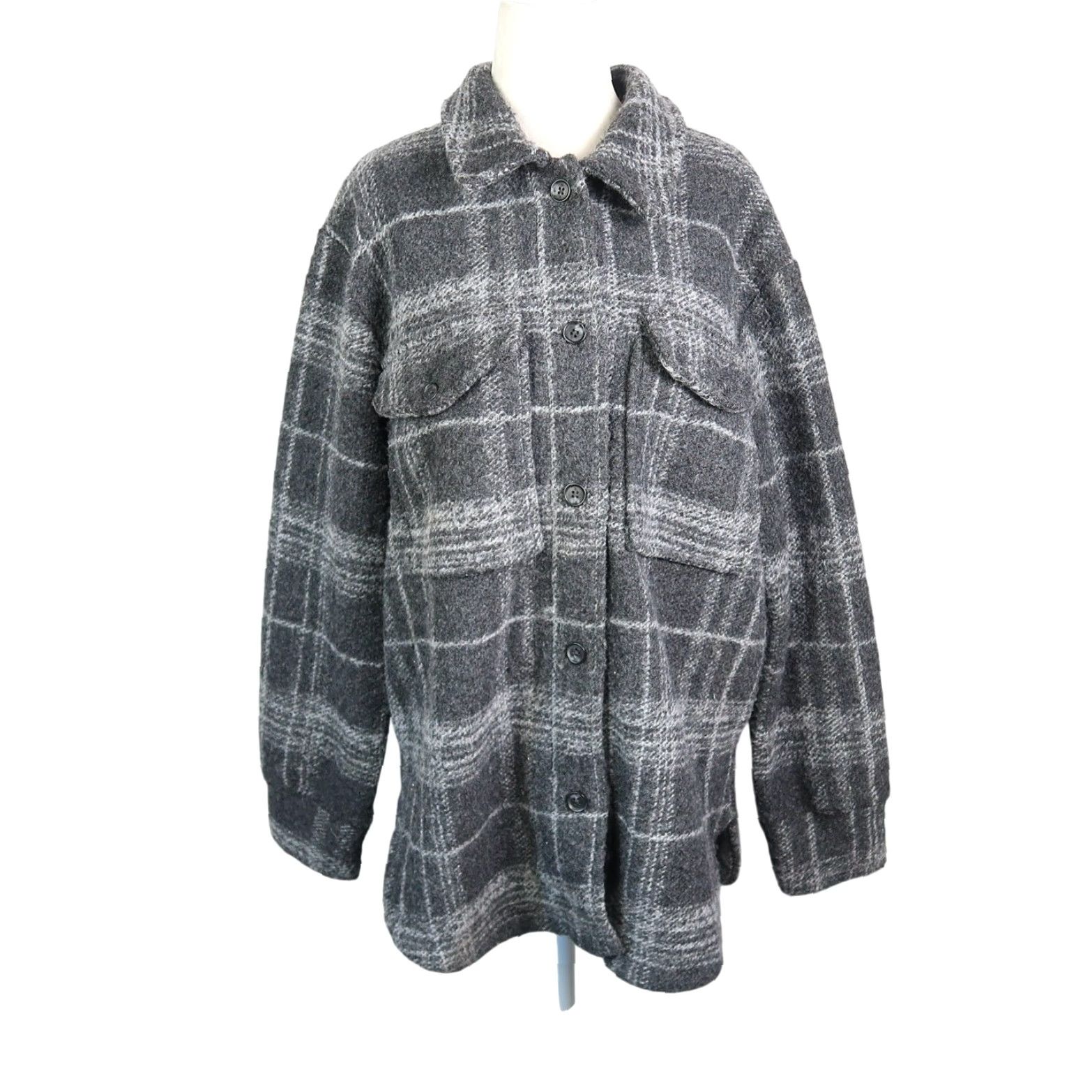 Banana Republic Banana Republic Shacket Plaid Wool Blend Charcoal Grey Womens M Shirt Jacket Button Front Casual Fall Winter Size M / US 6-8 / IT 42-44 - 2 Thumbnail