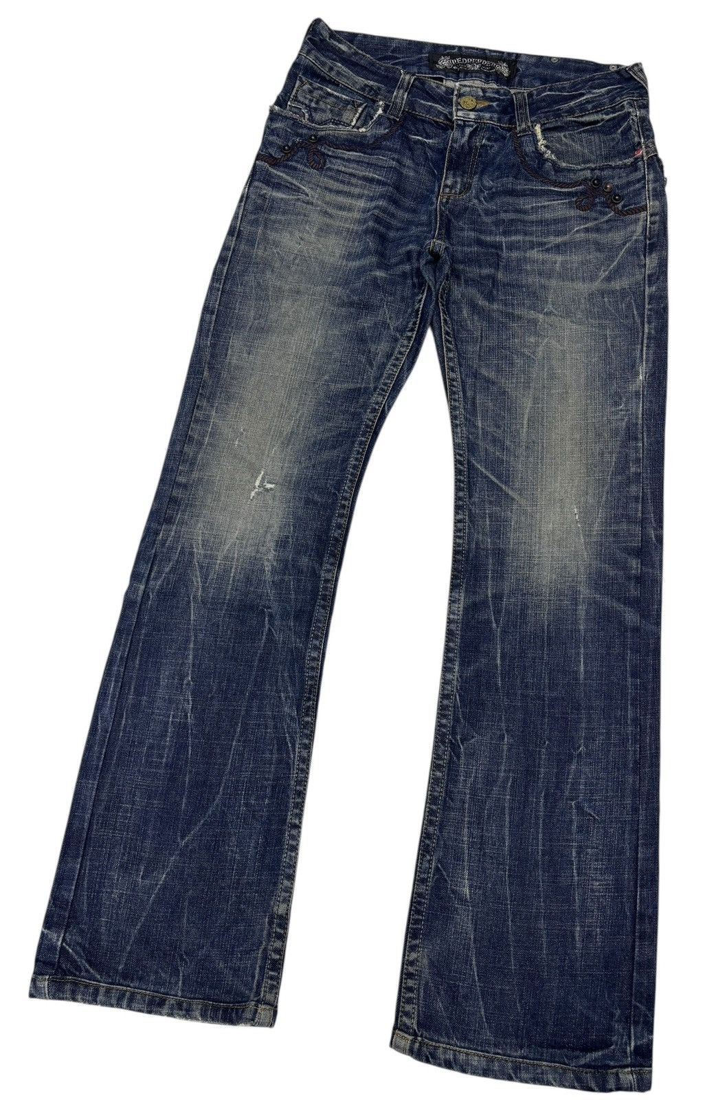 If Six Was Nine RED PEPPER FLARED JEANS DISTRESSED DENIM Size US 30 / EU 46 - 5 Thumbnail