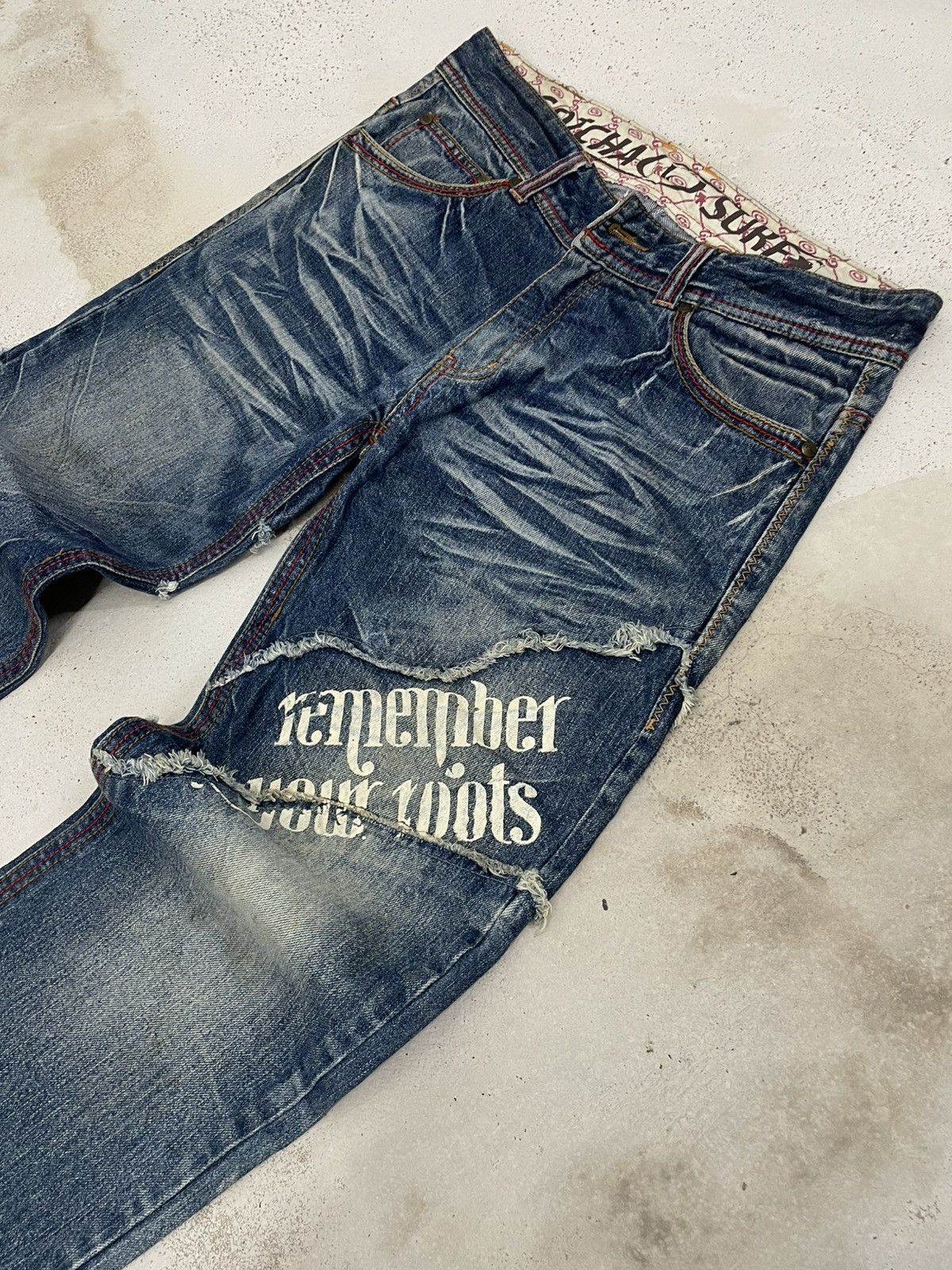 Japanese Brand Vintage 90’s Sur Wear Gotcha Famous Remember Our Roots Denim Size US 33 - 6 Thumbnail
