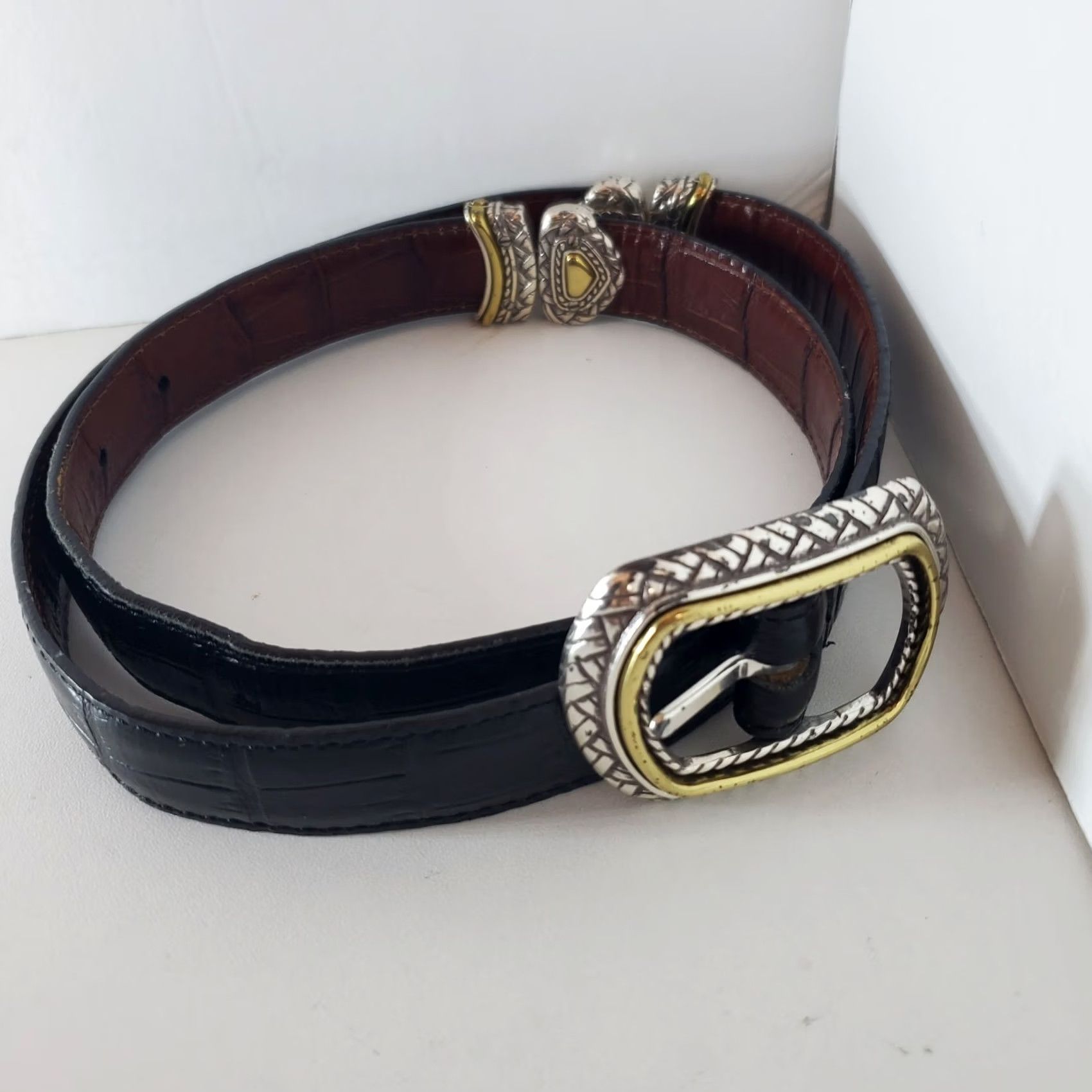 Vintage VINTAGE Western Belt Mens Black Leather 1.5" Buckle Adjustable 32 Western Cowboy Animal Print Vertical 30"-34" Waist Mens Size 32 - 4 Thumbnail